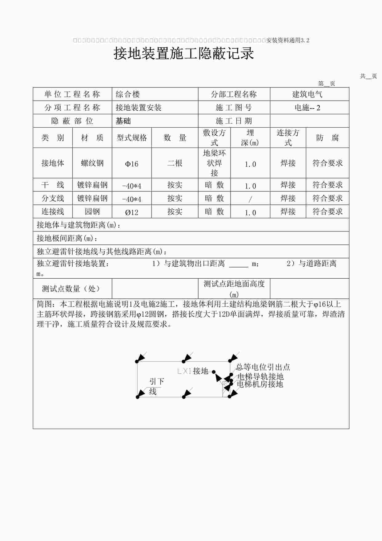 “绍兴某酒厂工程基础接地隐蔽接地测试记录综合楼DOC”第1页图片