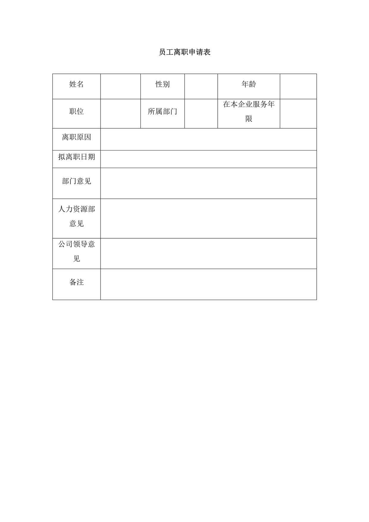 “《员工离职申请表-模板》DOC”第1页图片