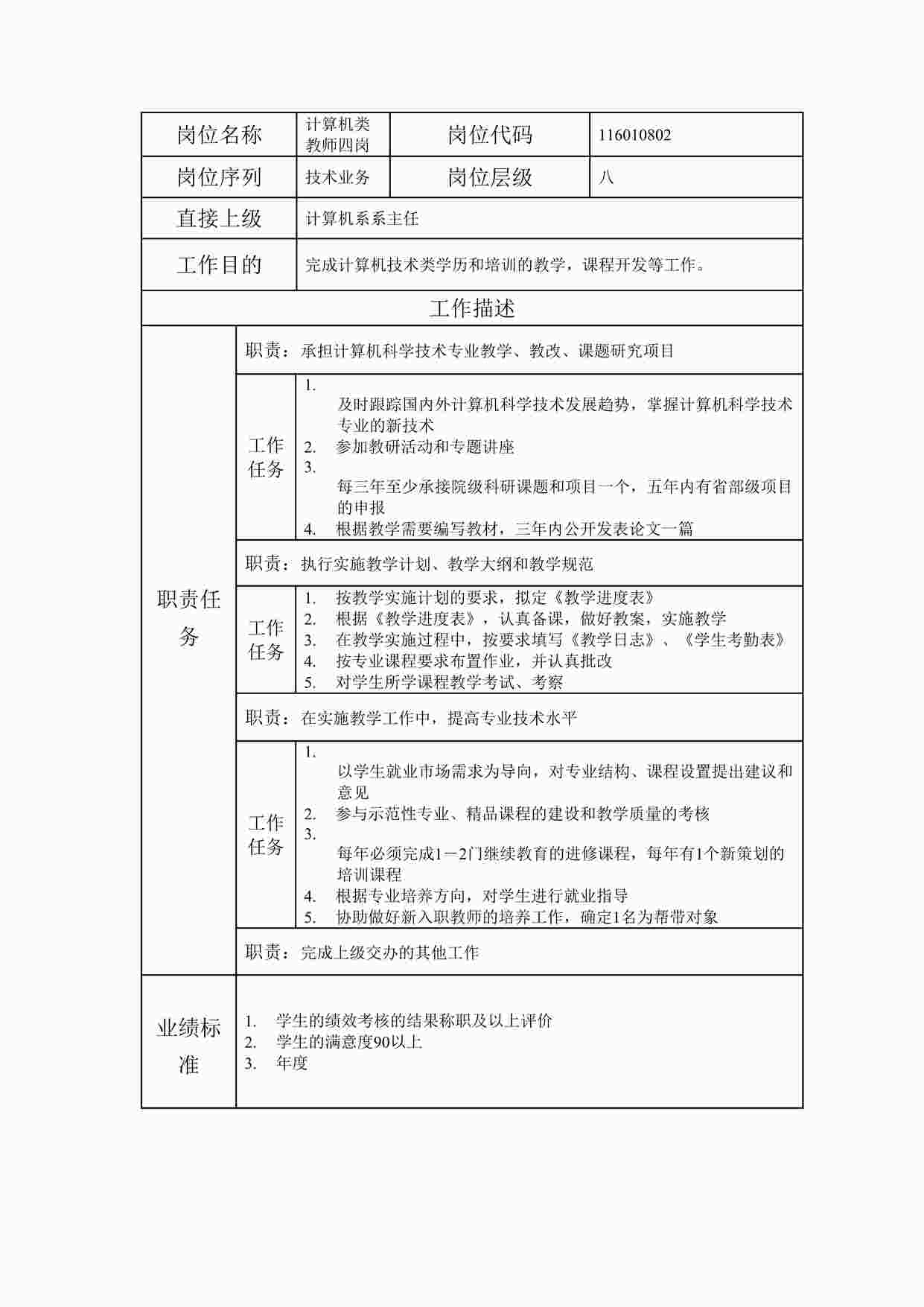 “最新计算机类教师四岗职位说明书DOC”第1页图片