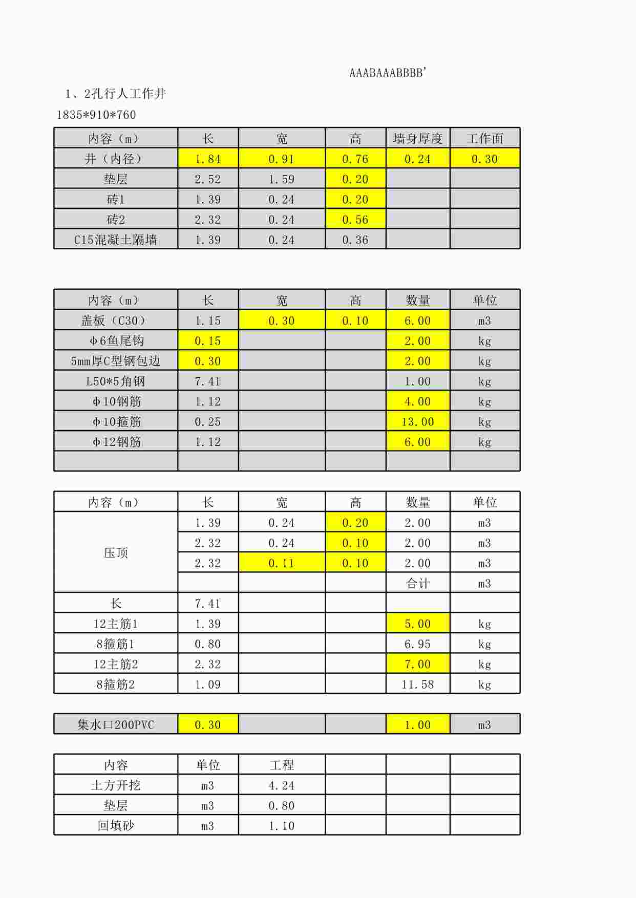 “电缆井工程量计算XLS”第1页图片