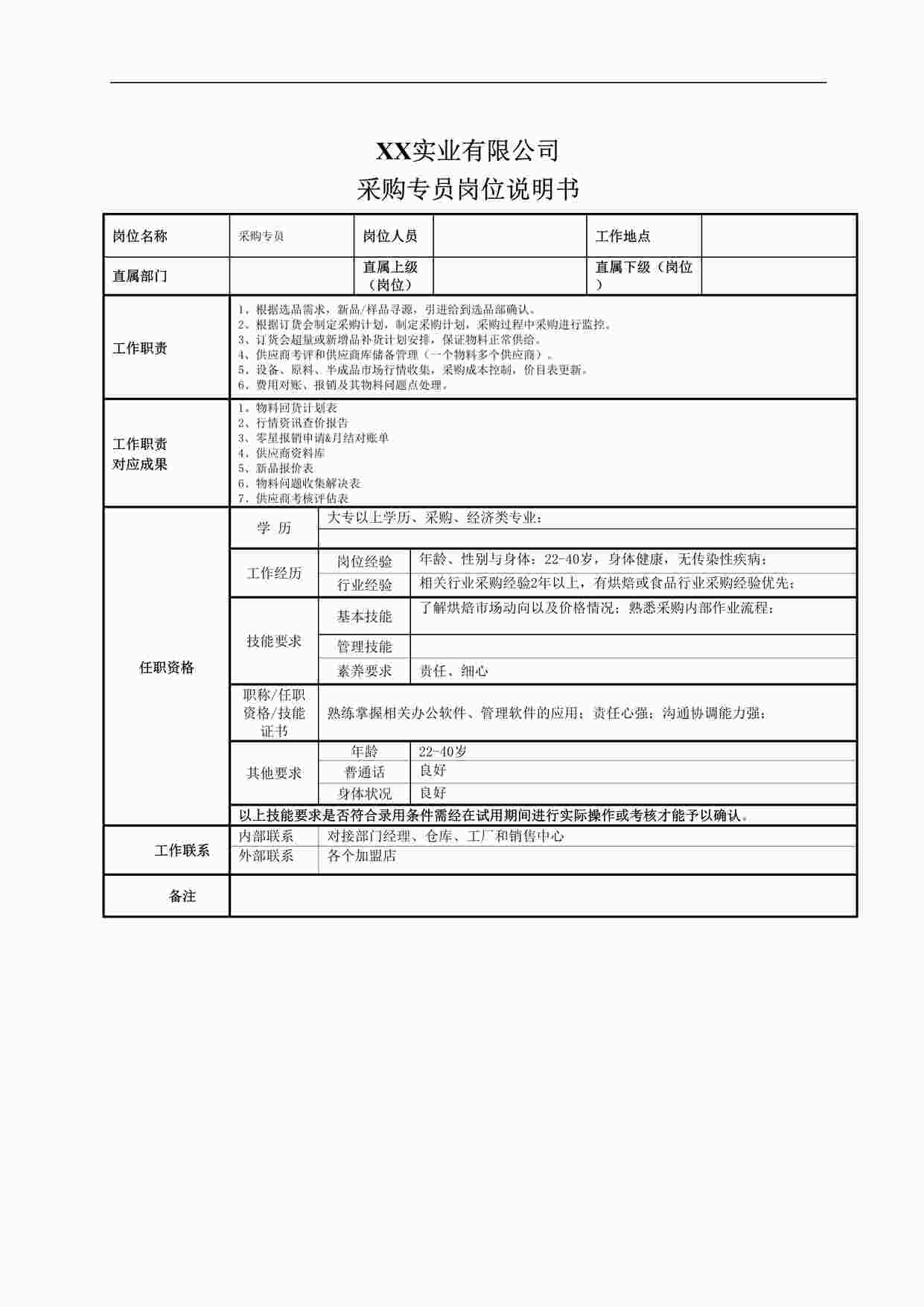 “采购专员岗位职责说明书DOC”第1页图片