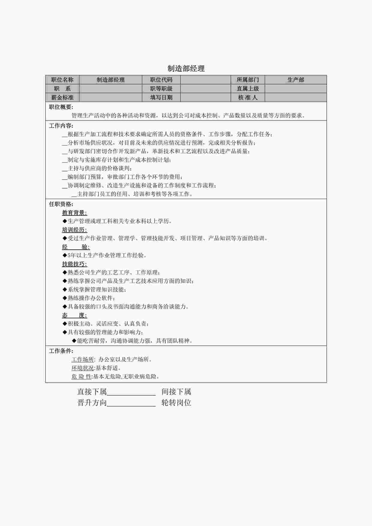 “制造部经理岗位职责DOC”第1页图片