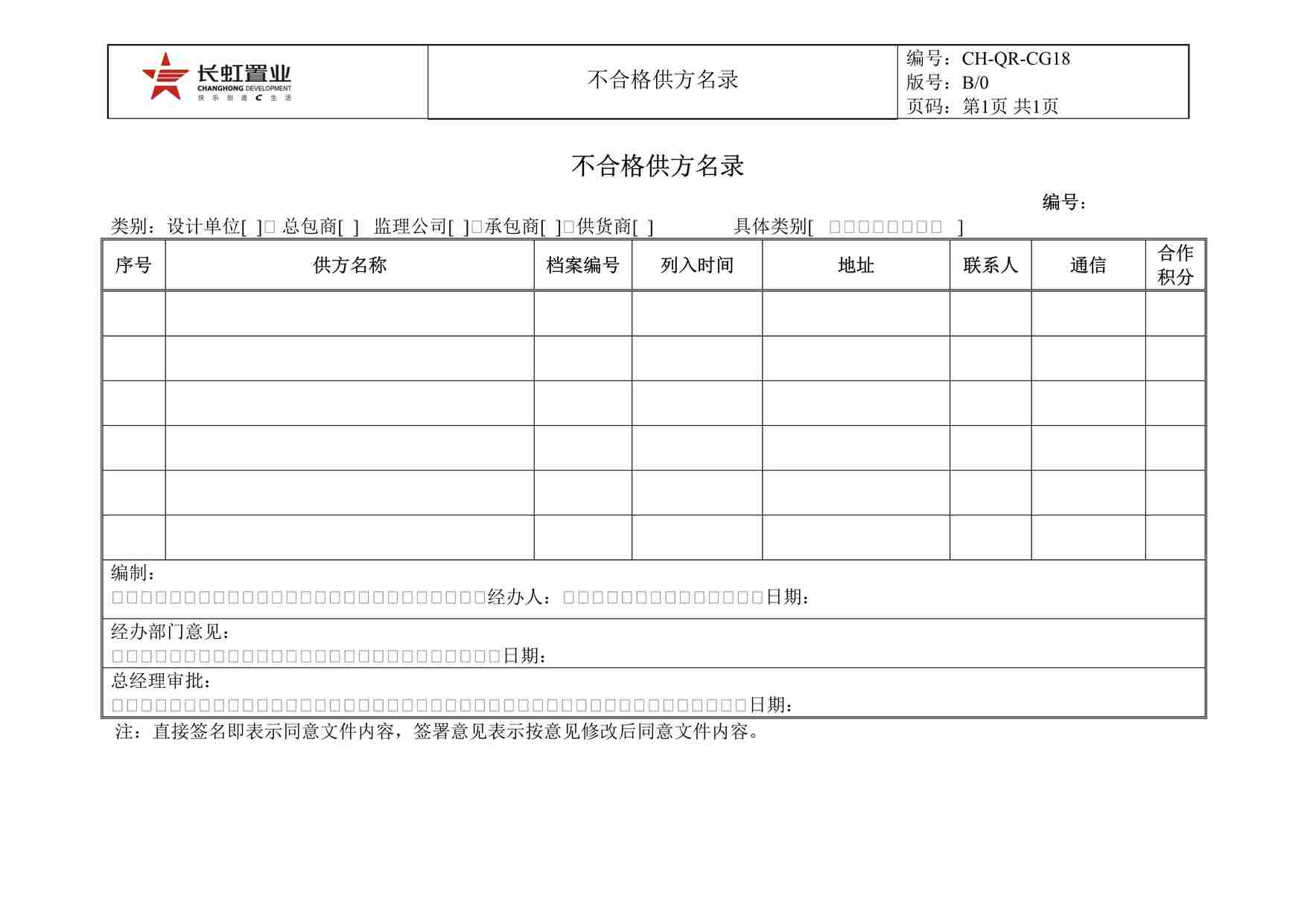 “长虹置业CH-QR-CG18不合格供方名录DOC”第1页图片