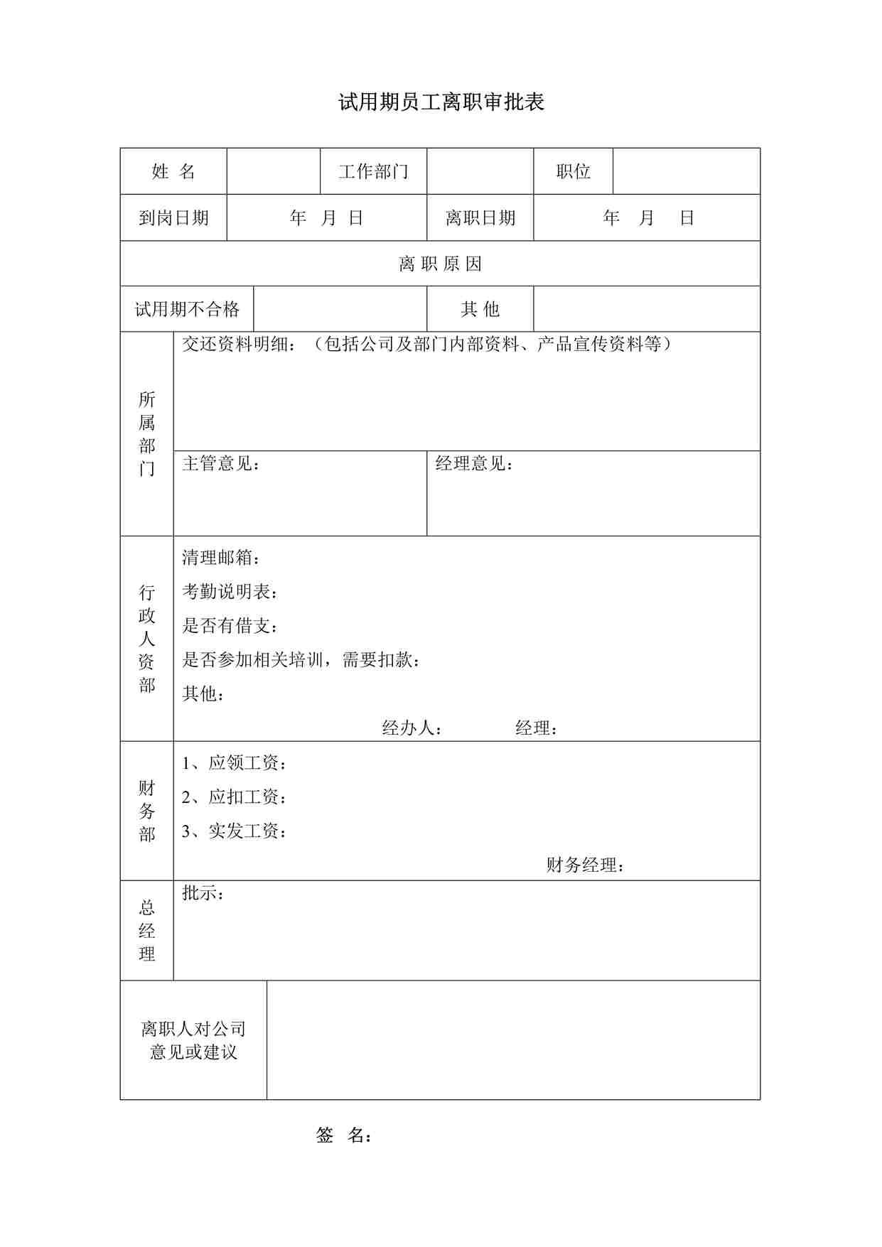 “试用期员工离职审批表DOCX”第1页图片