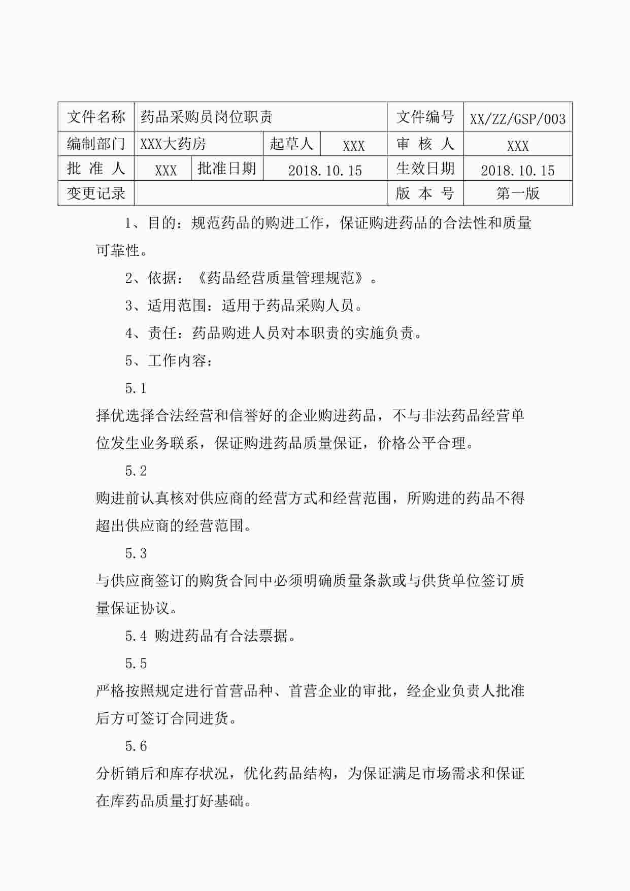 “药品公司药品采购员岗位职责DOCX”第1页图片