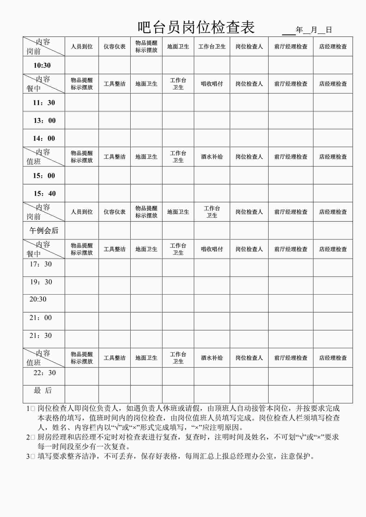 “吧台员岗位检查表DOC”第1页图片