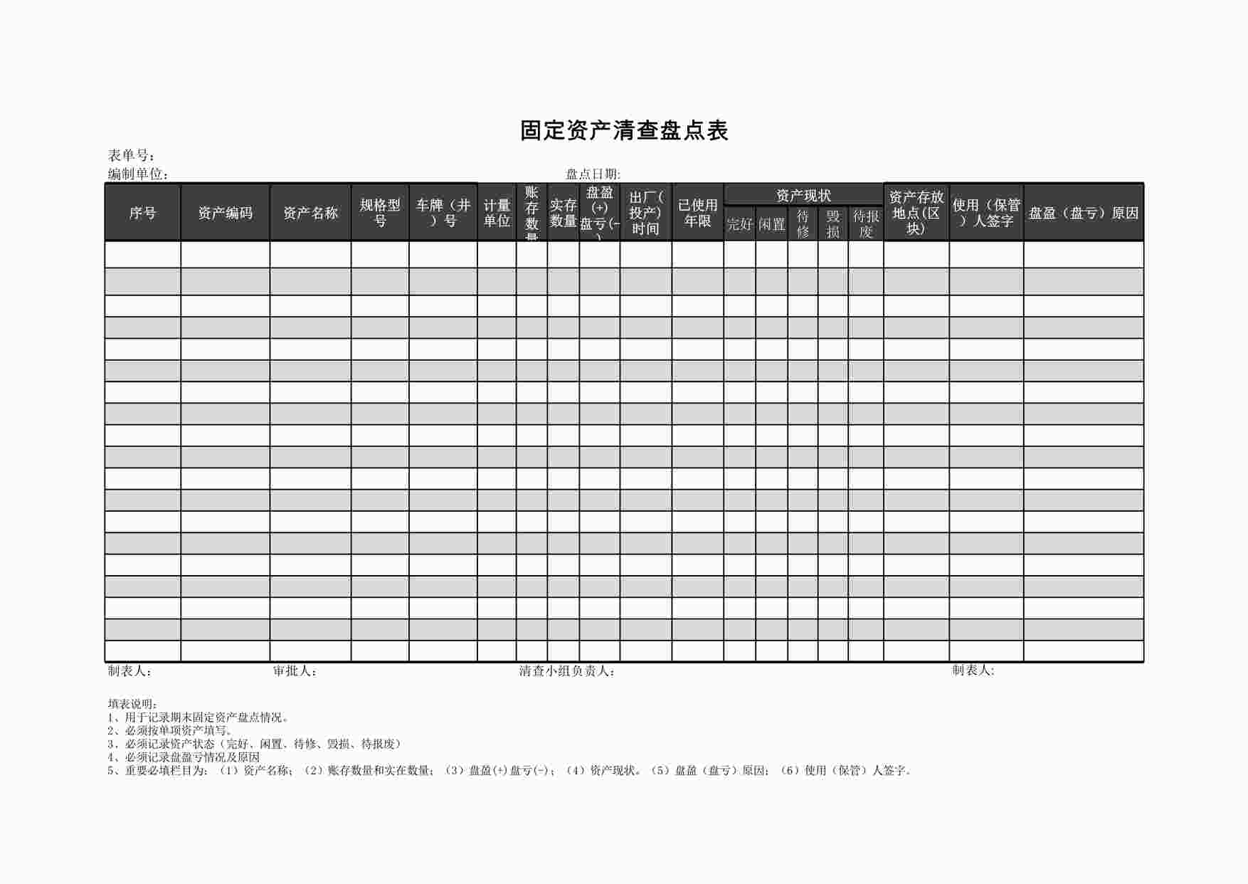 “固定资产清查盘点表XLS”第1页图片