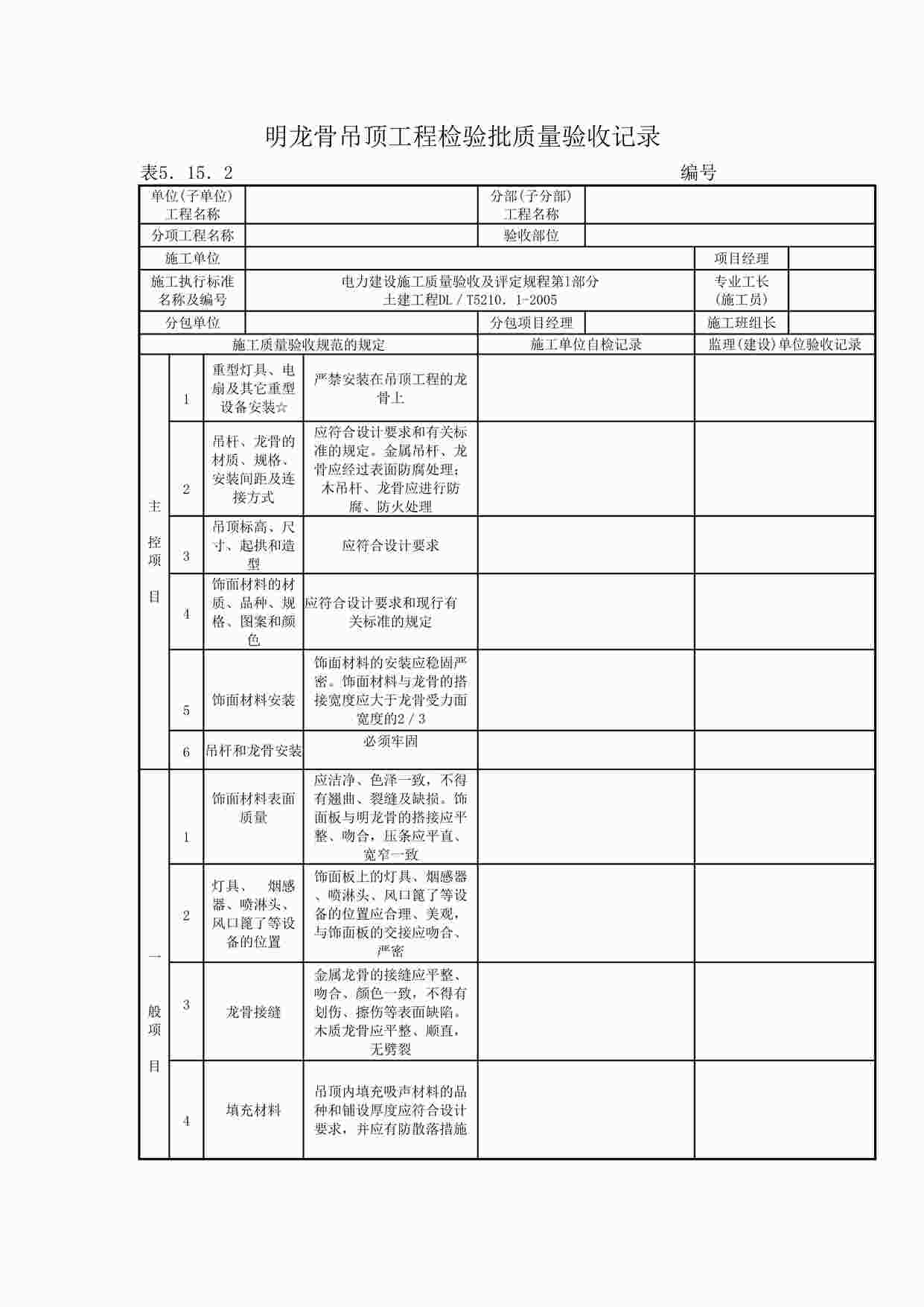 “明龙骨吊顶工程检验批质量验收记录DOC”第1页图片