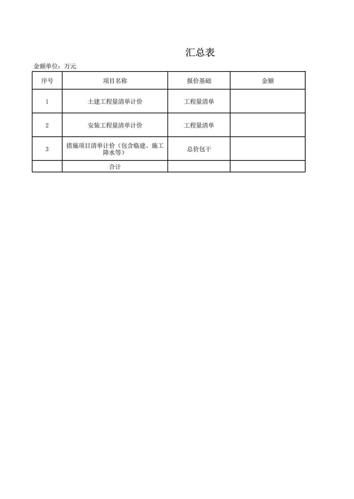 “一期招标用工程量清单XLS”第1页图片