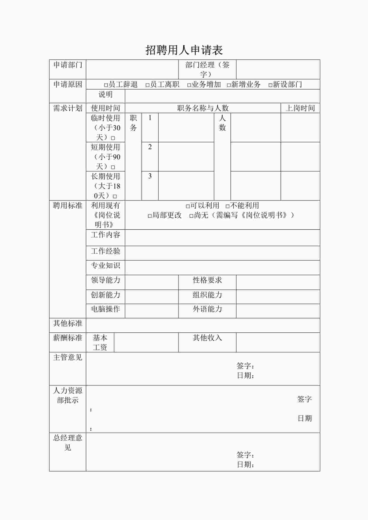 “招聘用人申请表DOC”第1页图片