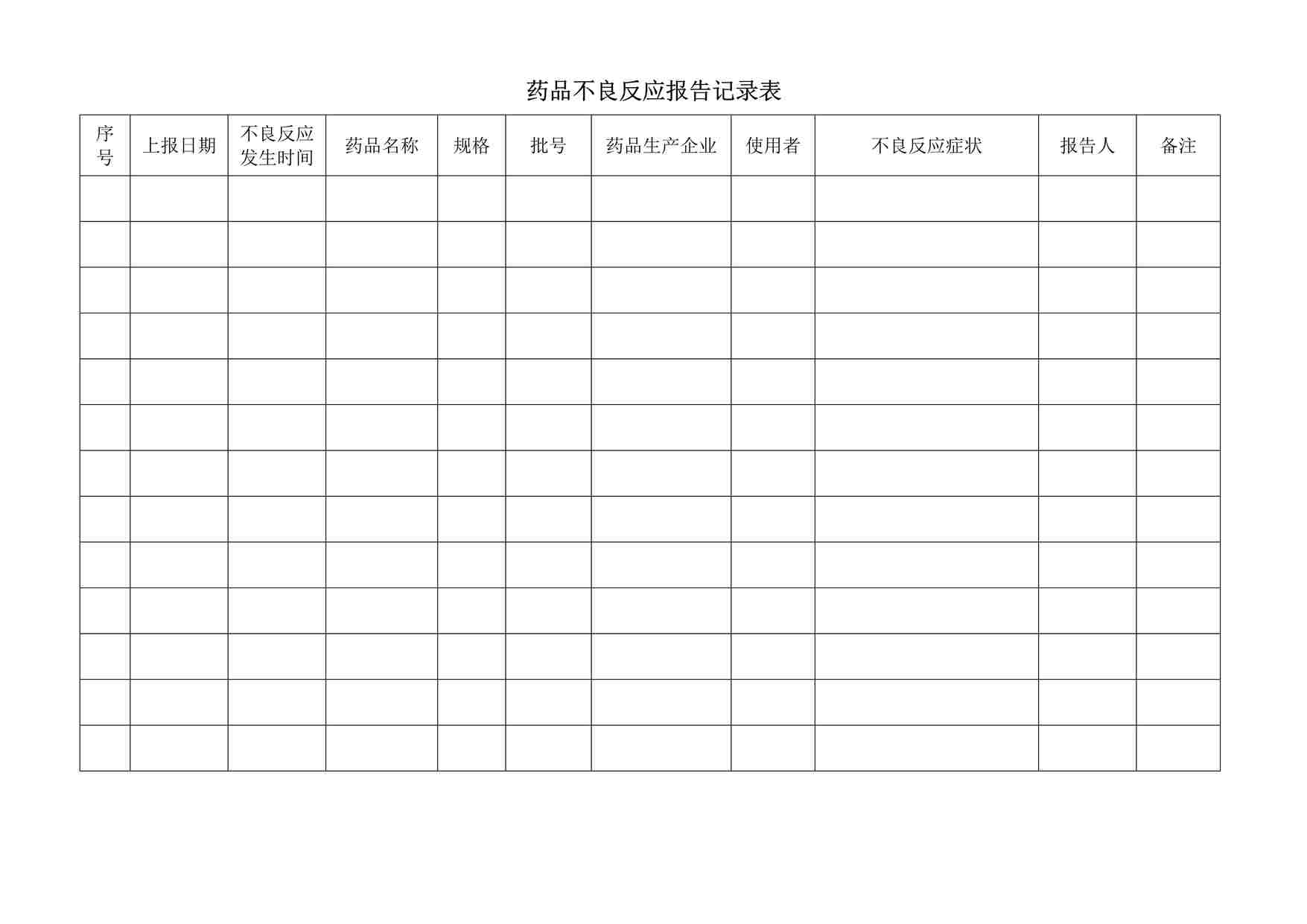 “药品公司药品不良反应报告记录表DOCX”第1页图片