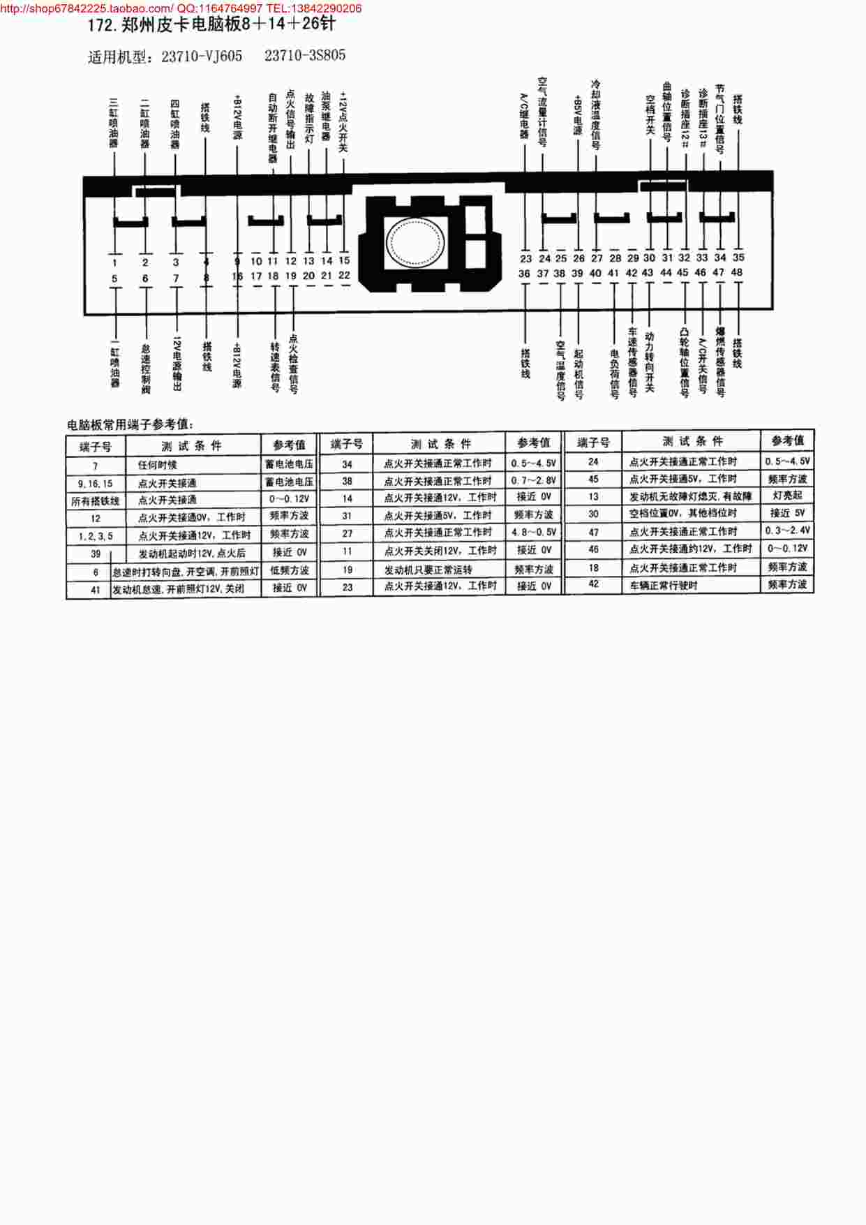 “汽车维修老款电脑板针脚图及电压之郑州皮卡电脑板8+14+26针PDF”第1页图片