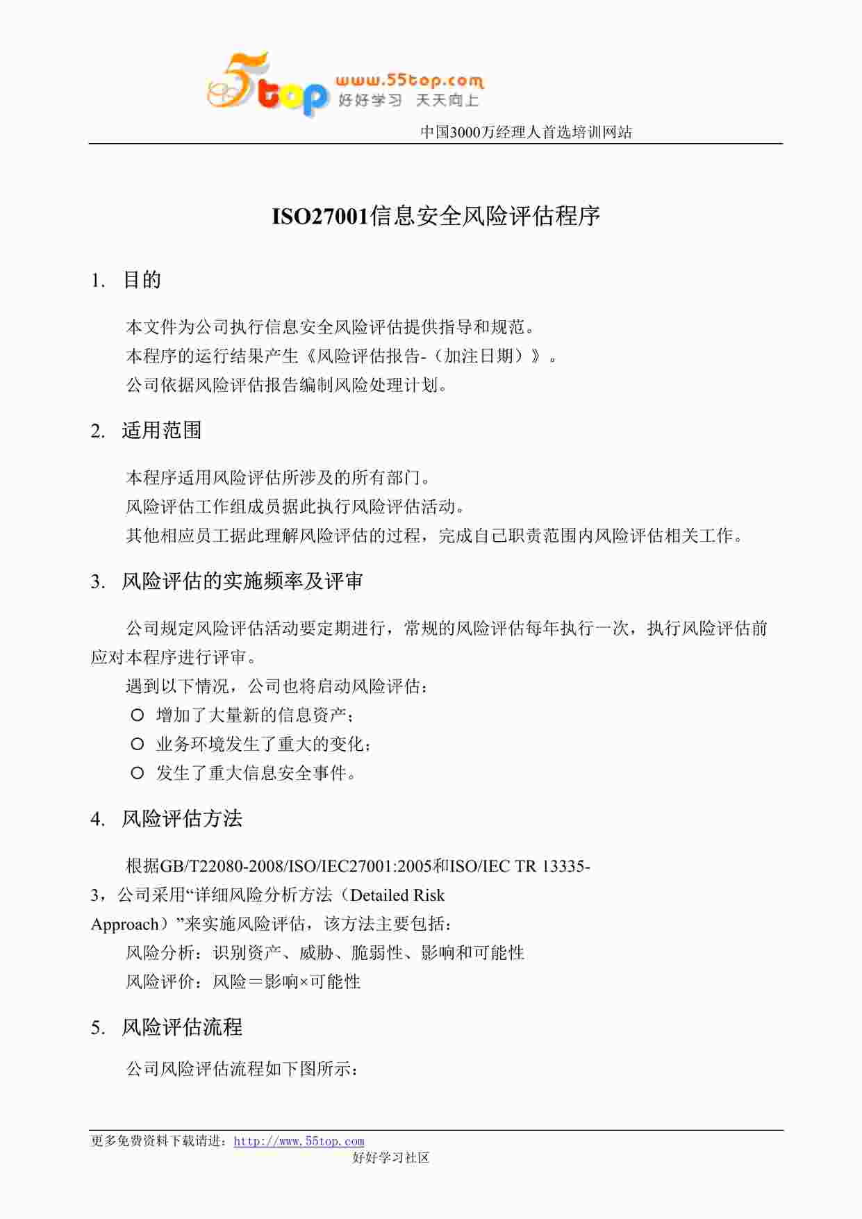 “某公司ISO27001信息安全风险评估程序DOC”第1页图片