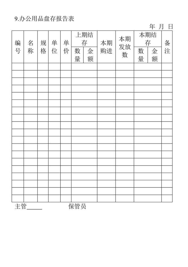 “2024年某公司最新办公用品盘存报告表DOC”第1页图片