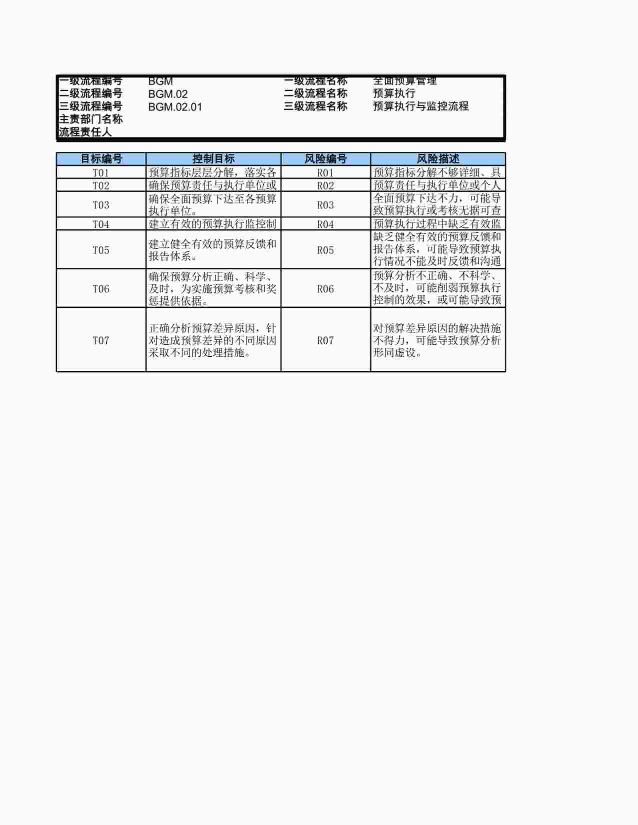 “某公司预算执行与监控流程_RCM风险控制矩阵XLS”第1页图片