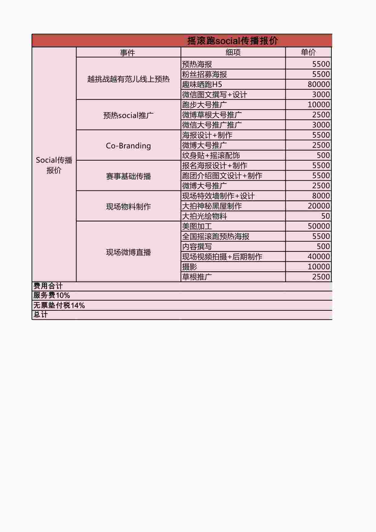 “摇滚跑social传播报价XLSX”第1页图片