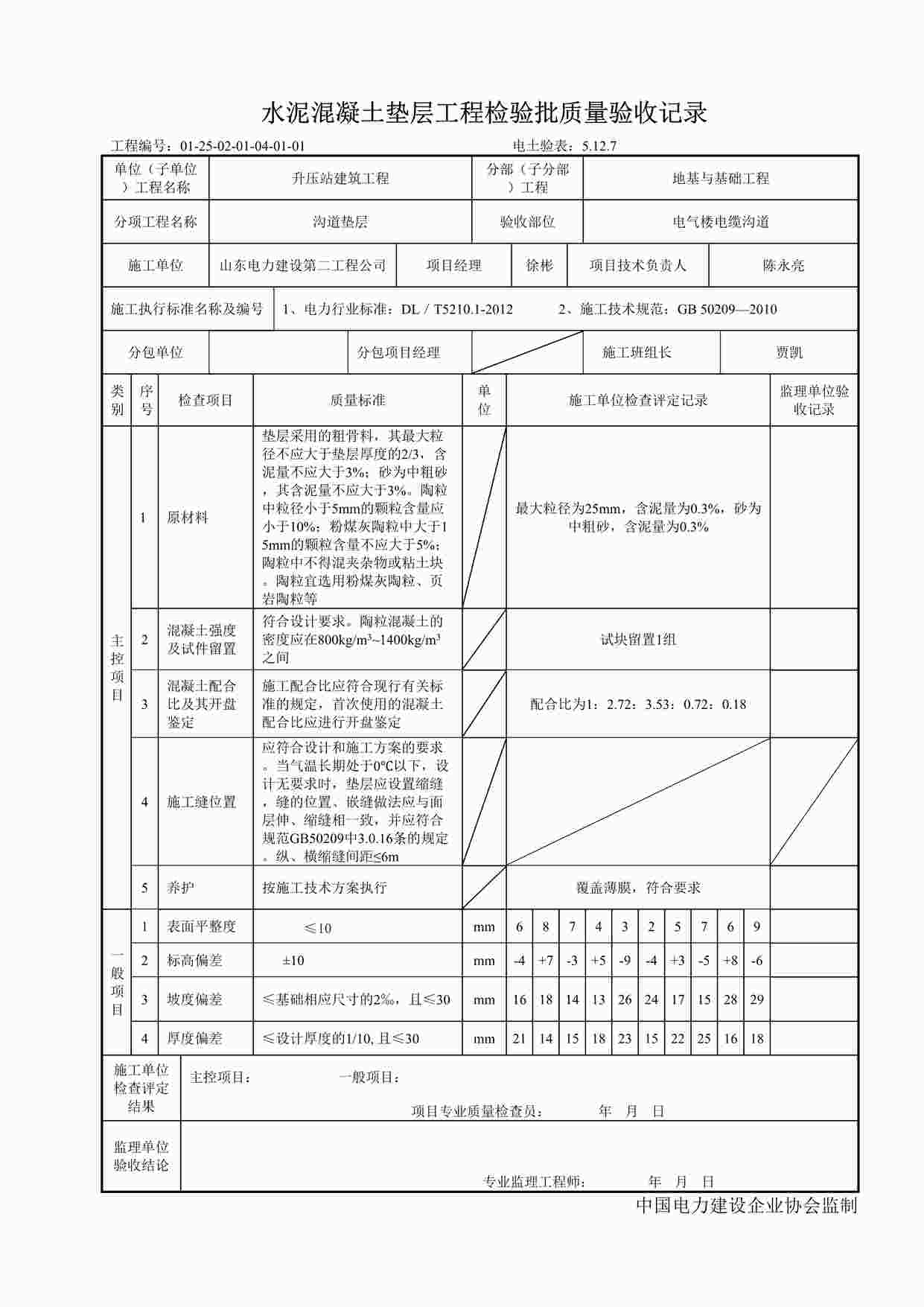 “水泥混凝土垫层工程检验批质量验收记录DOC”第1页图片