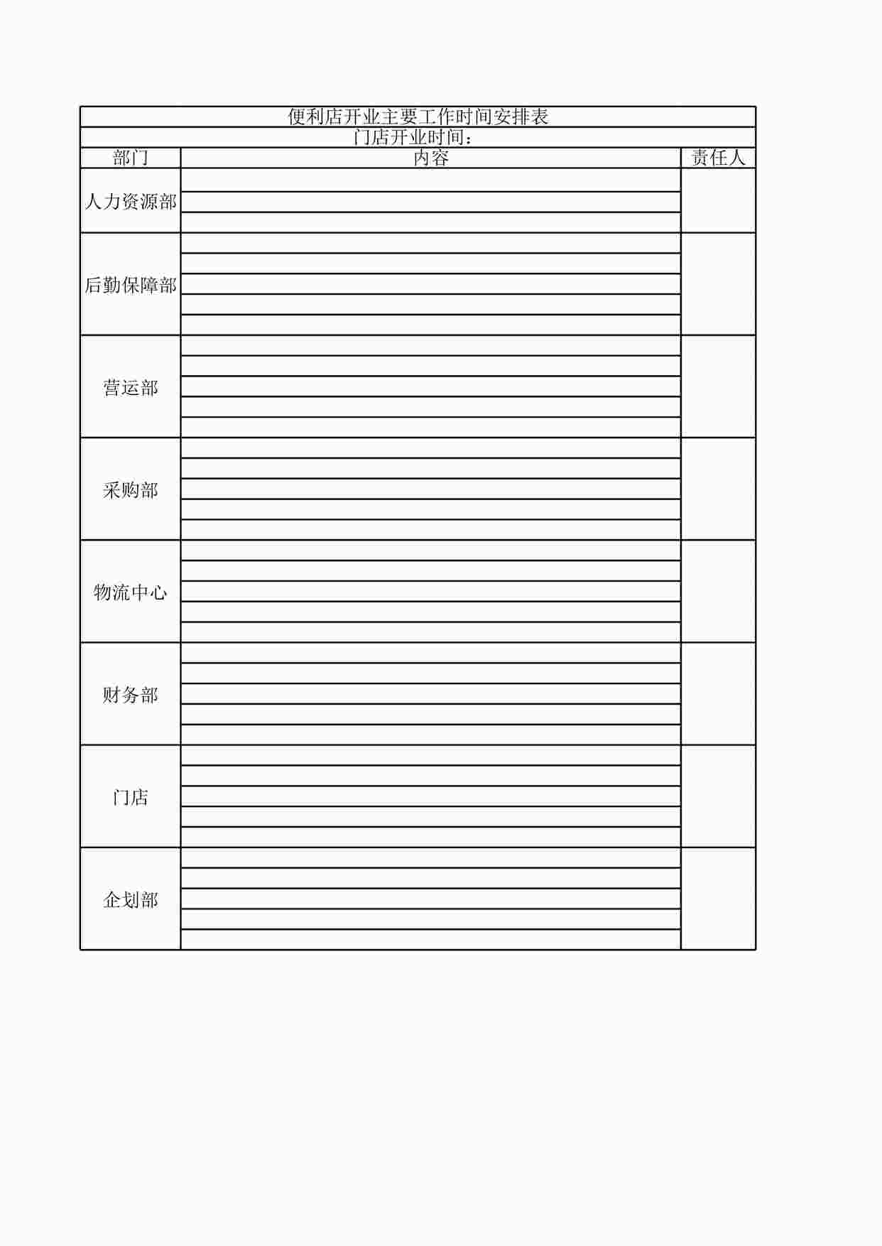 “便利店开业主要工作时间安排表XLS”第1页图片