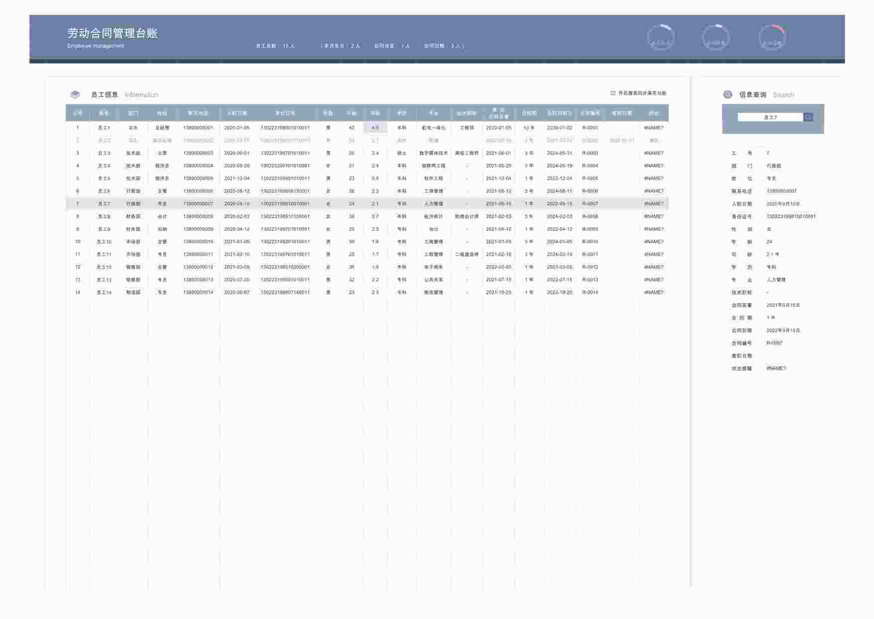 “劳动合同管理台账（续签提醒）XLSX”第1页图片