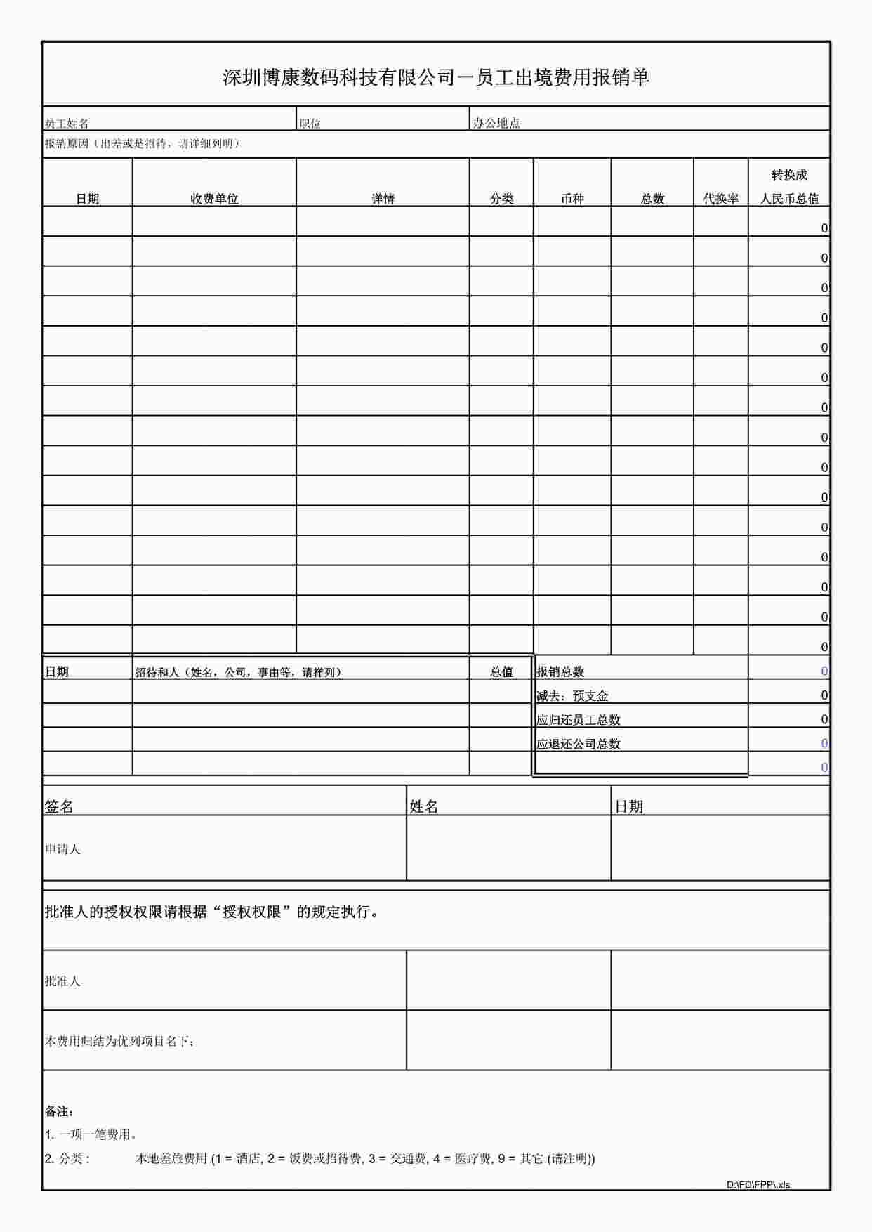 “博康数码-出境费用报销单XLS”第1页图片