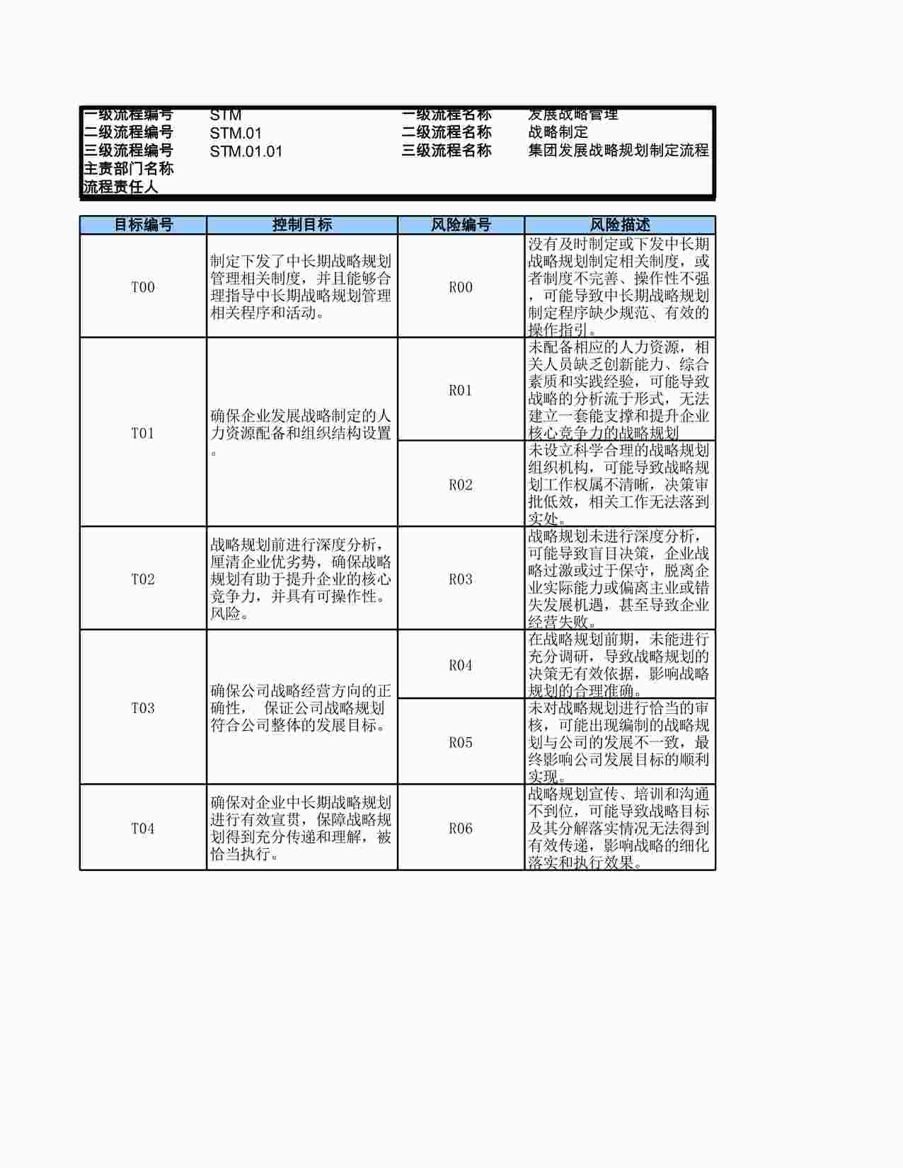 “某公司集团发展战略规划制定流程_RCM风险控制矩阵XLS”第1页图片