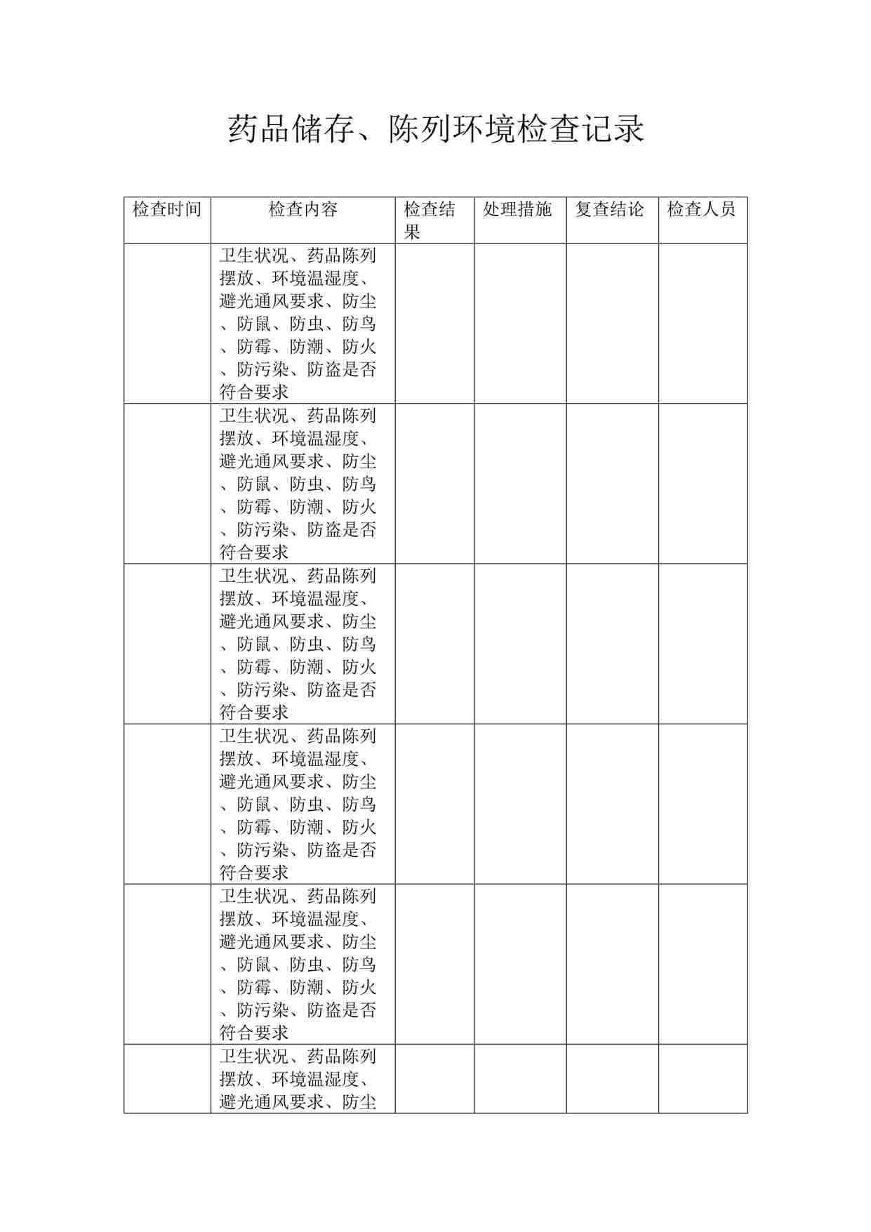 “药品公司药品储存、陈列环境检查记录DOC”第1页图片