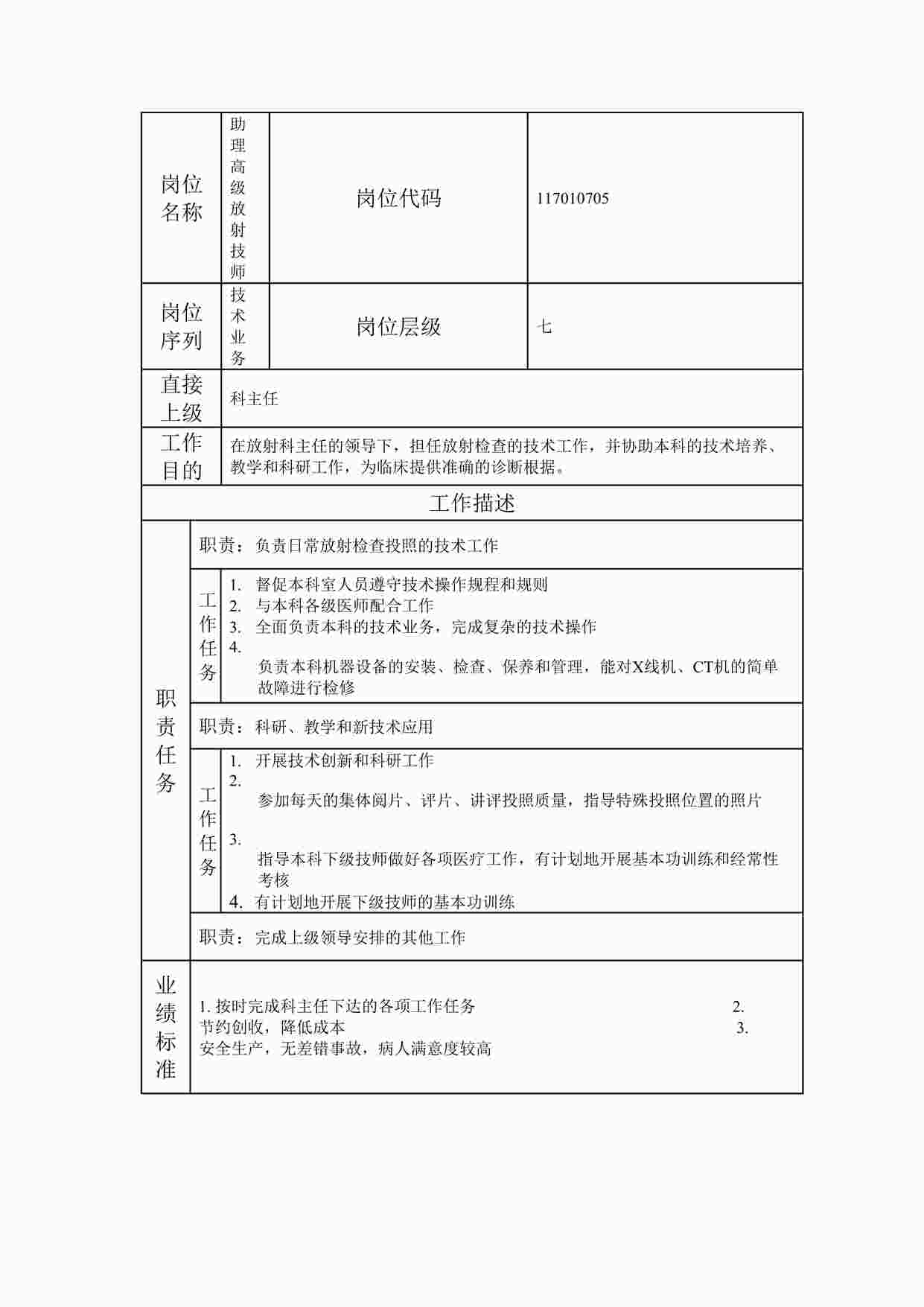 “最新助理高级放射技师职位说明书DOC”第1页图片