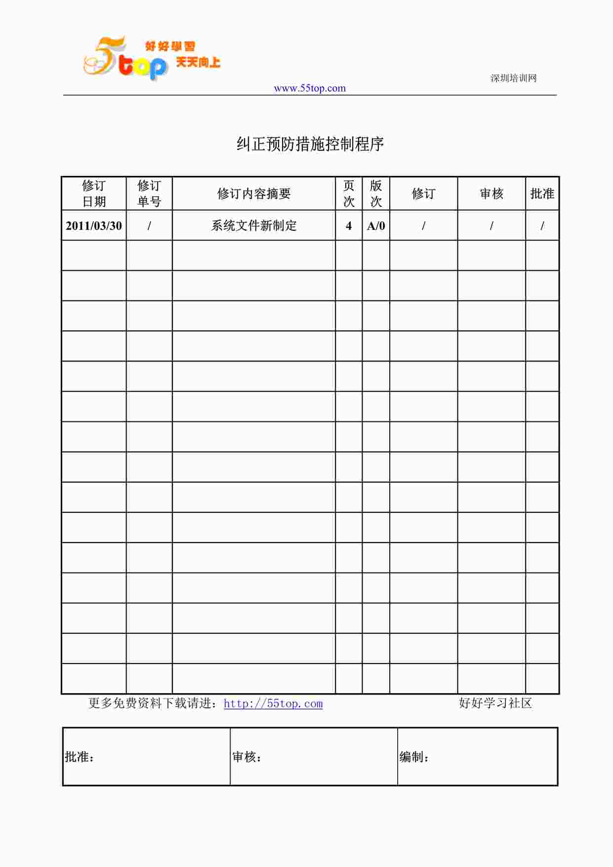 “某公司ISO27001体系之纠正预防措施控制程序DOC”第1页图片