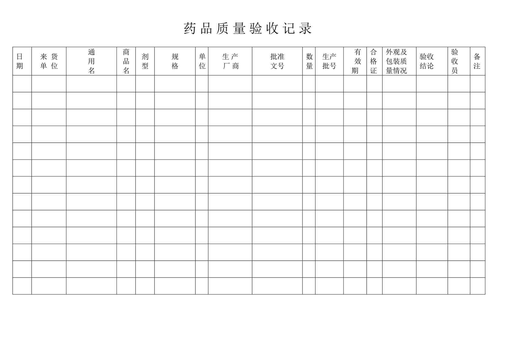 “药 品 质 量 验 收 记 录DOC”第1页图片