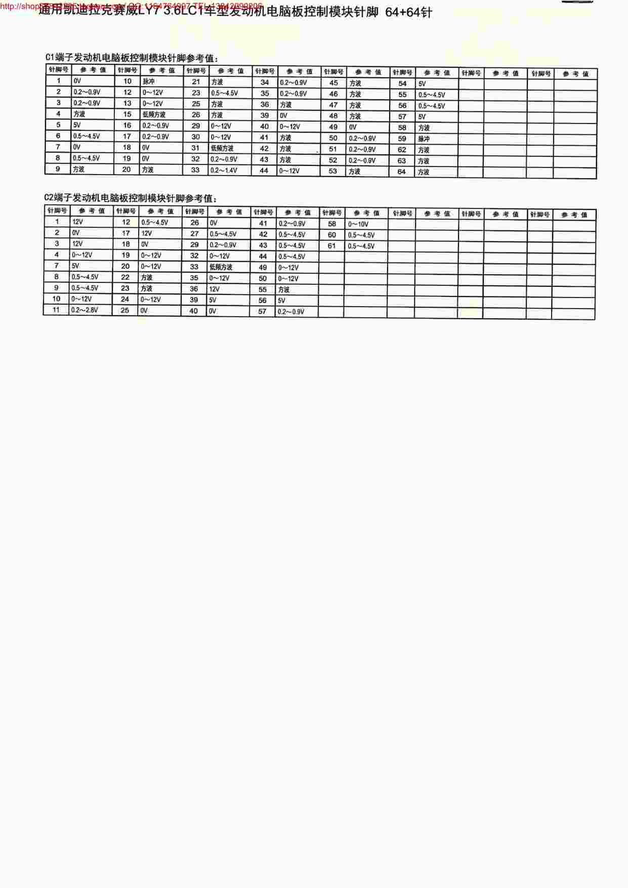 “MK_凯迪拉克赛威LY73.6LC1车型发动机电脑板控制模块针脚64+64针PDF”第1页图片