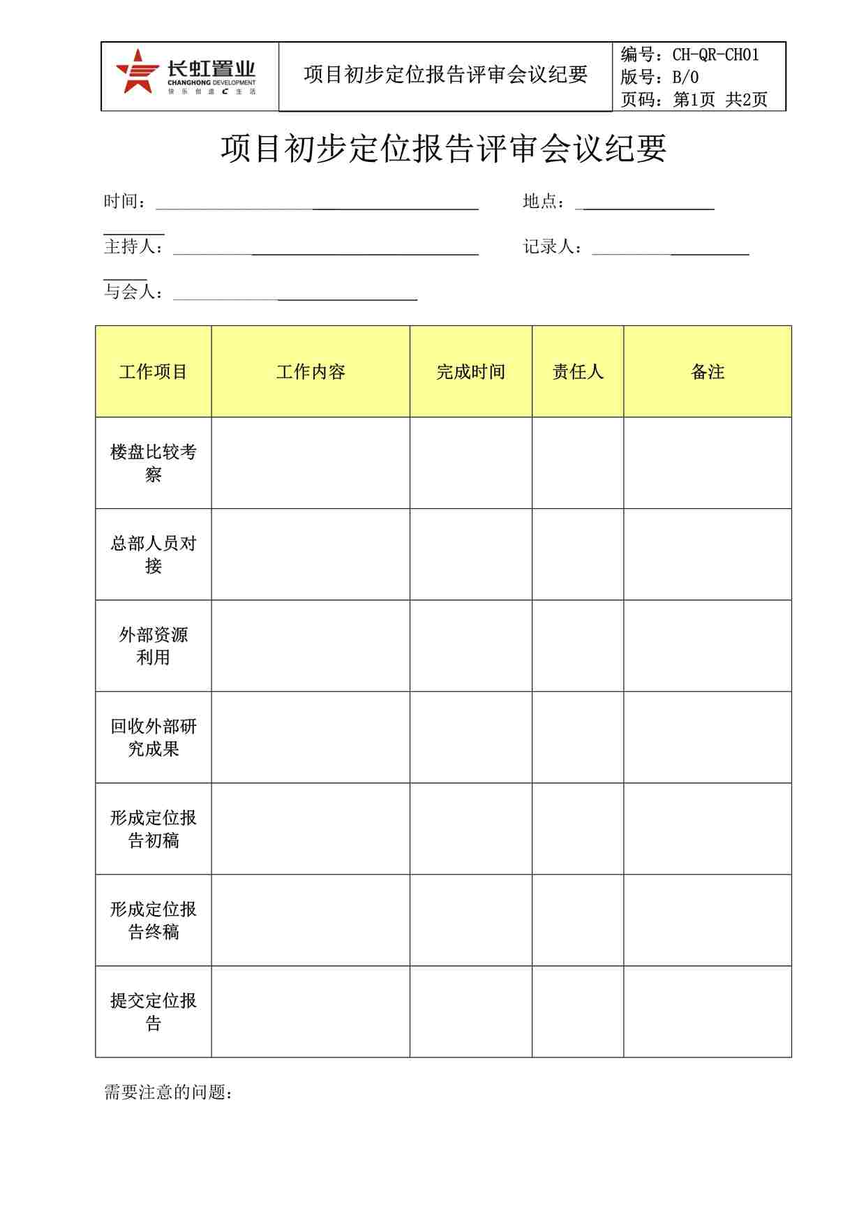 “长虹置业CH-QR-CH01.项目初步定位报告评审会议纪要DOC”第1页图片