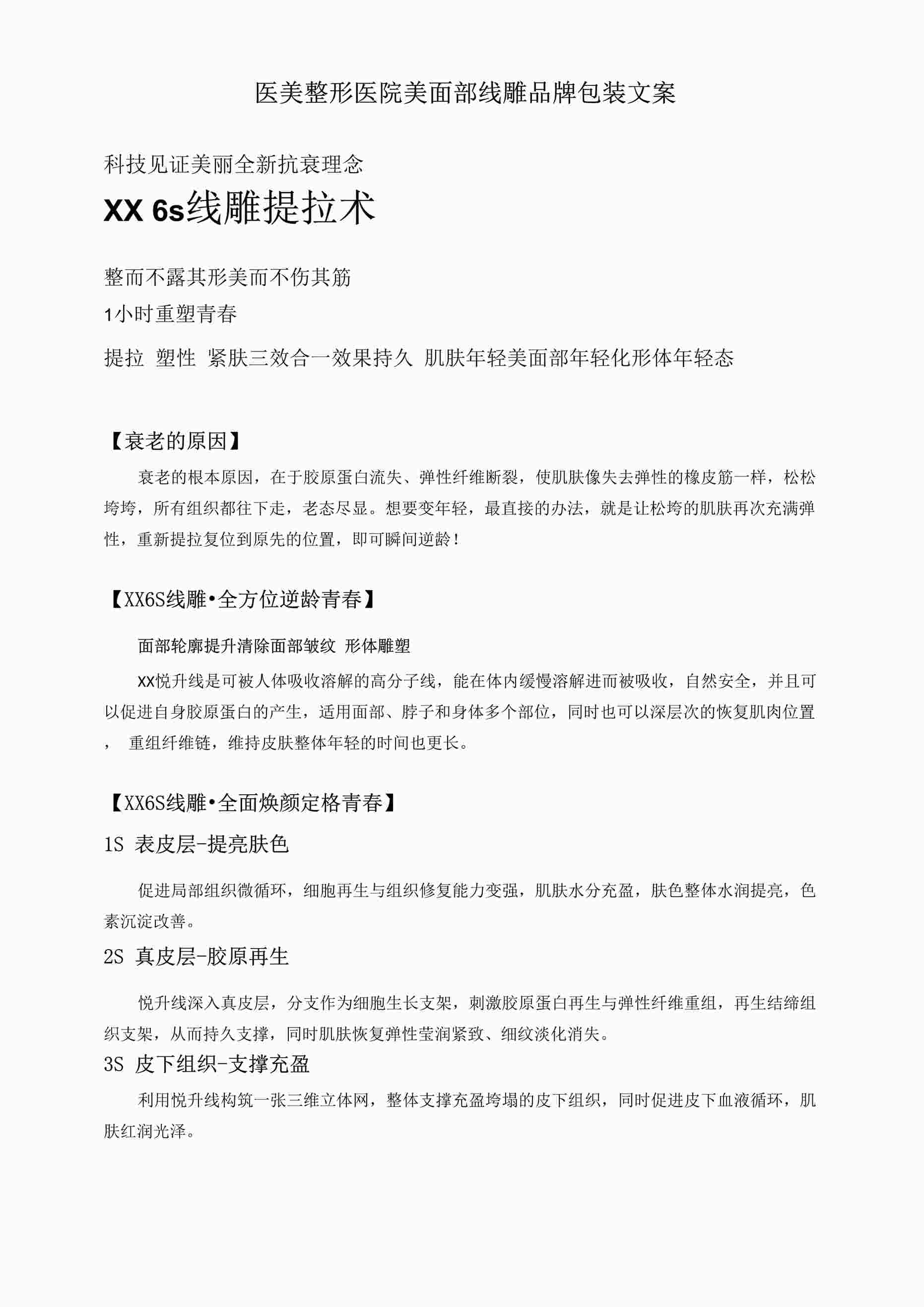 “医美整形医院美面部线雕品牌包装文案DOCX”第1页图片