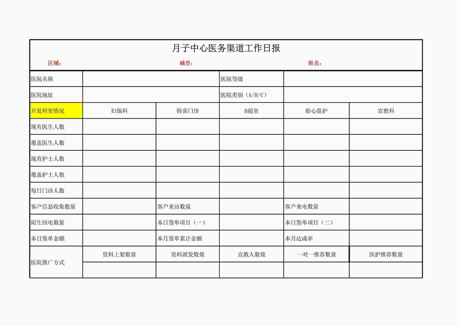 “月子中心道工作日报模板XLS”第1页图片