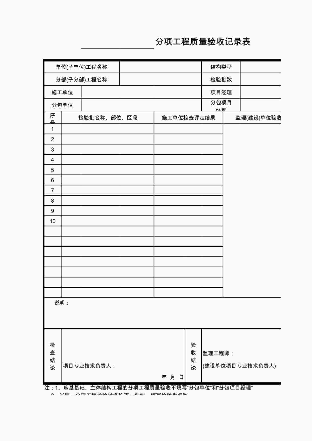 “车厂改造工程-分项工程质量验收记录表(通用)XLS”第1页图片