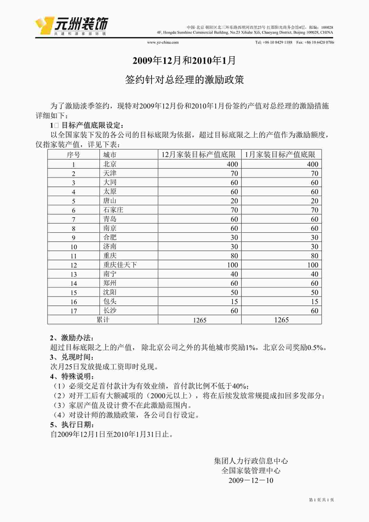 “元洲装饰12月至1月份总经理激励政策（09－12－10）DOC”第1页图片