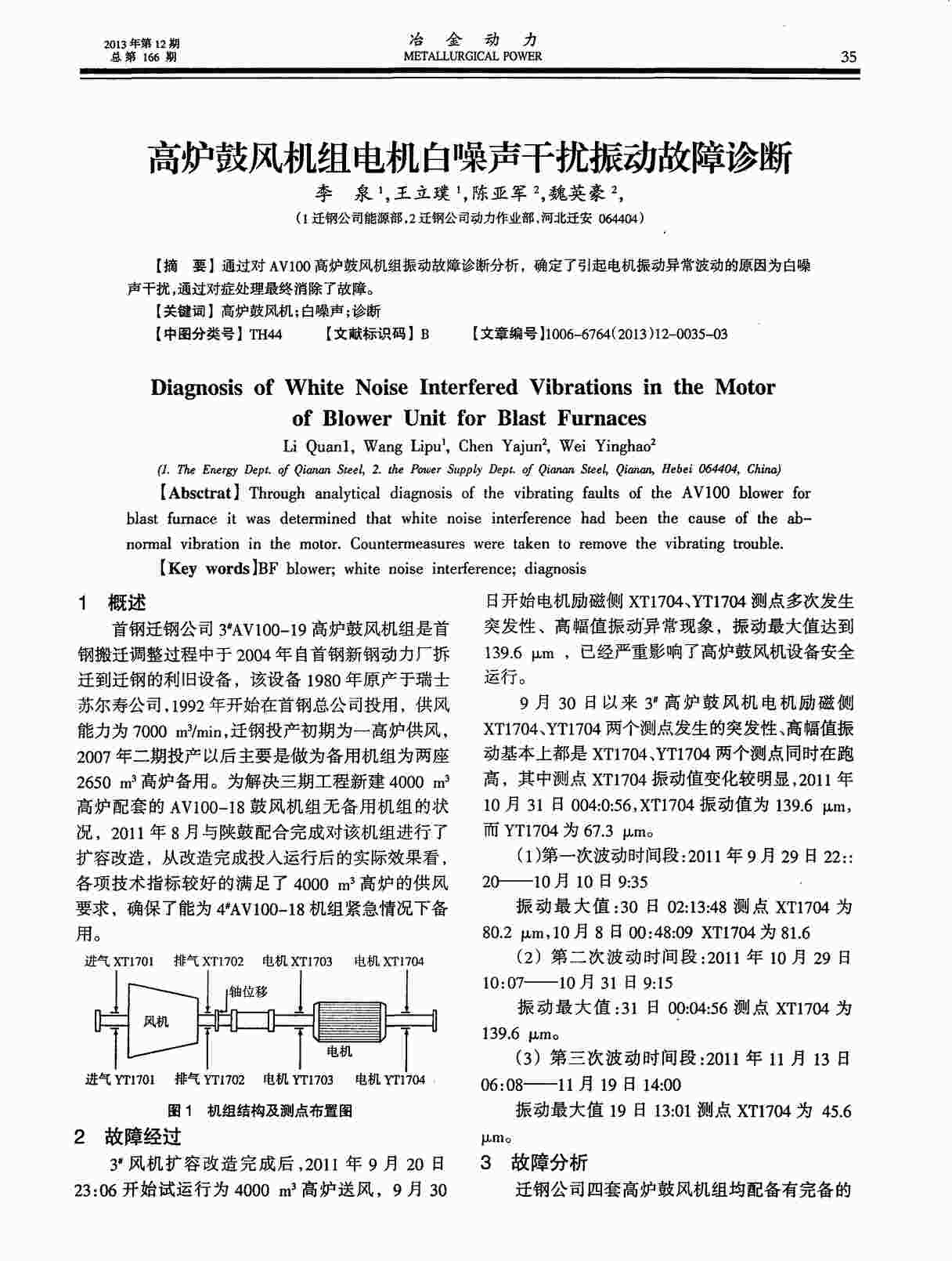 “高炉鼓风机组电机白噪声干扰振动故障诊断PDF”第1页图片