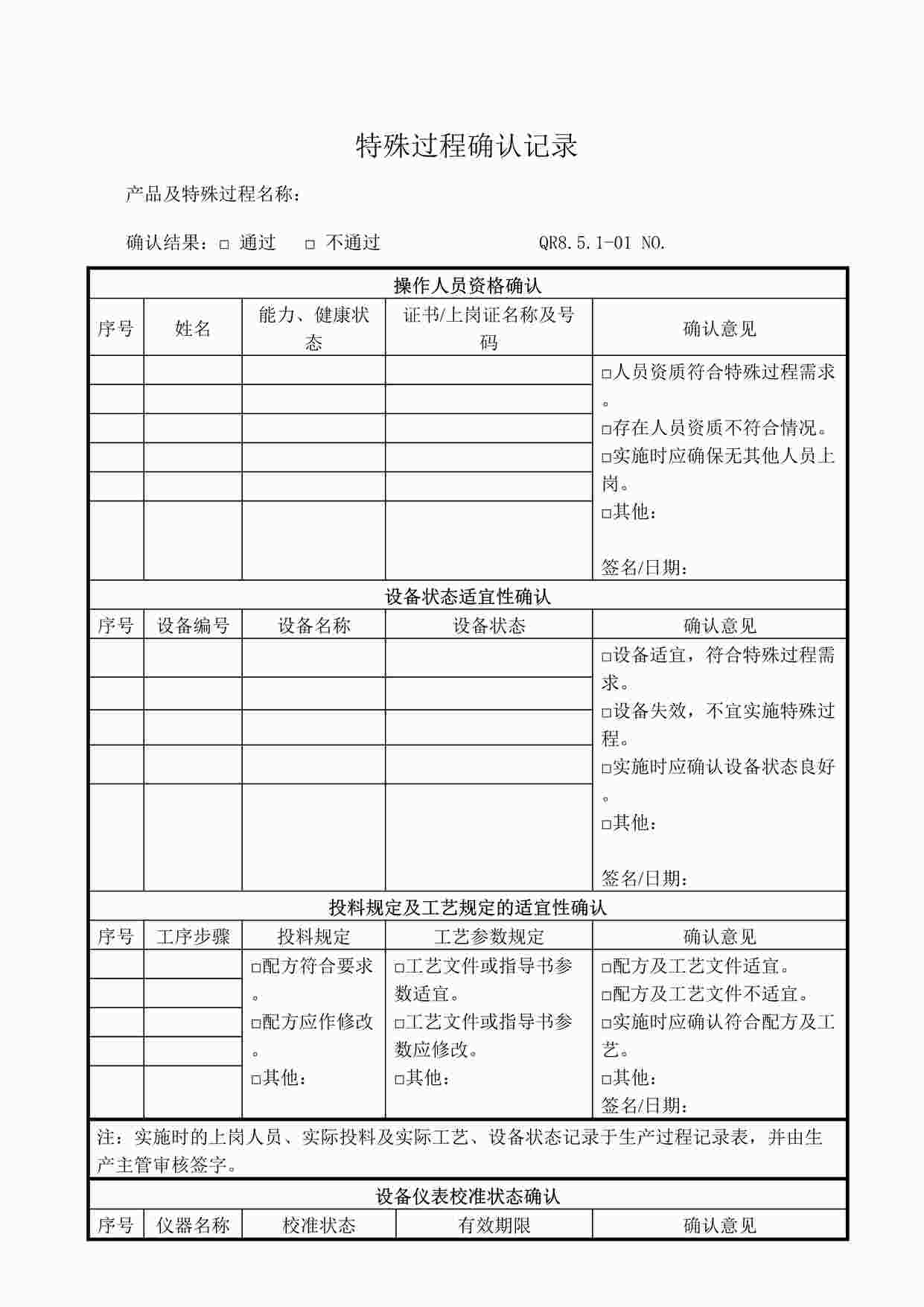 “上海赫塑汽车零部件公司QR8.5.1-01特殊过程确认记录-制造业DOC”第1页图片