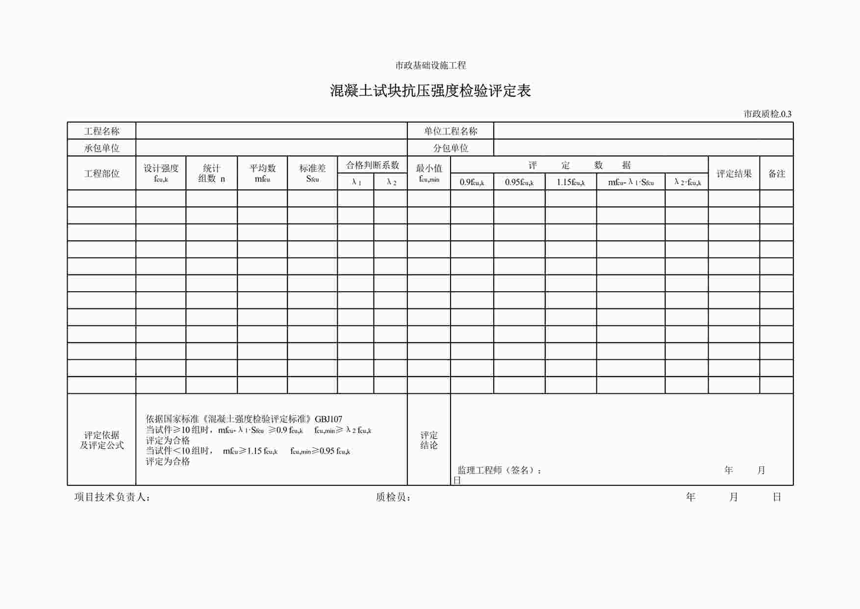 “混凝土试块抗压强度检验评定表XLS”第1页图片