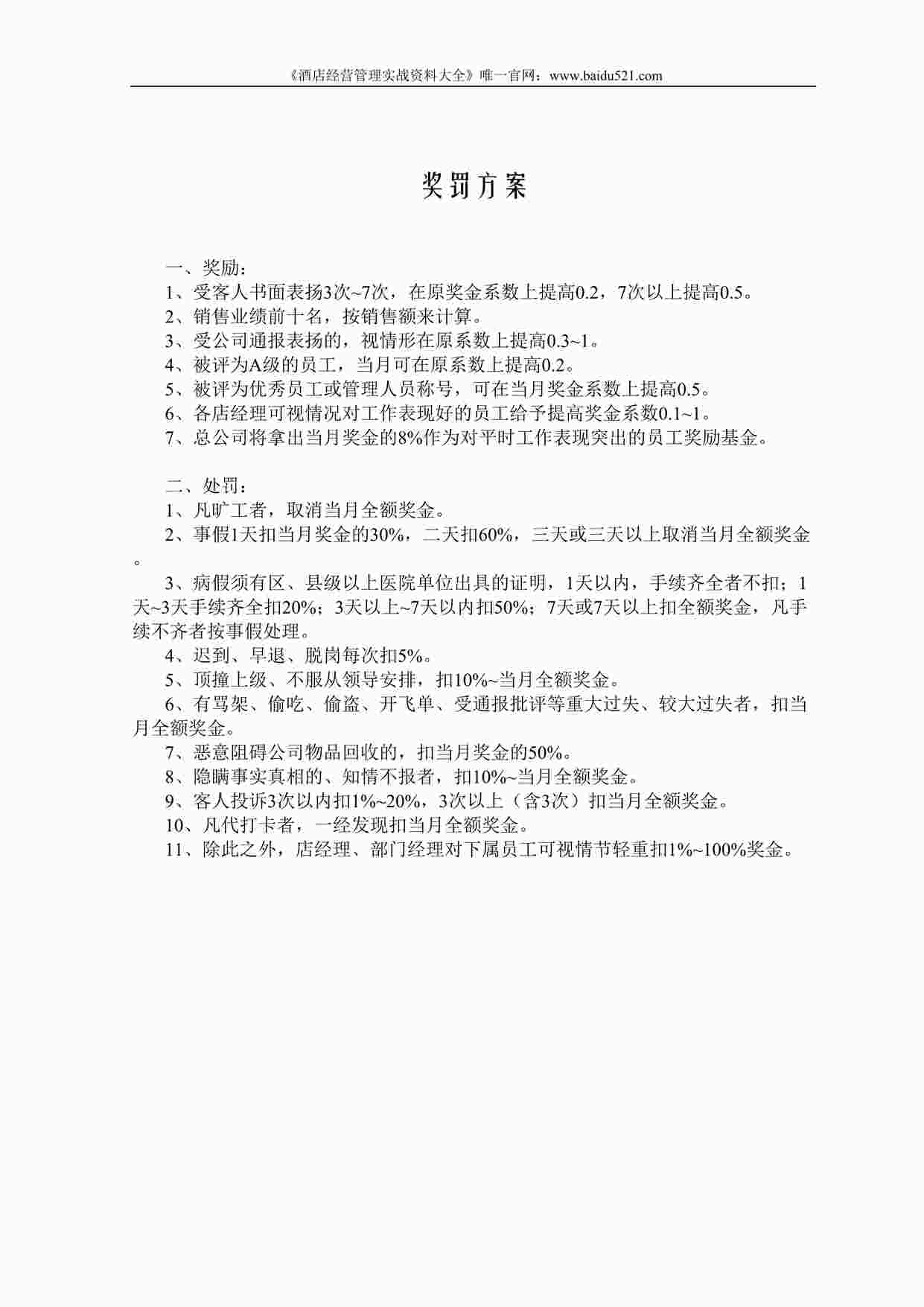 “某酒店奖罚方案DOC”第1页图片