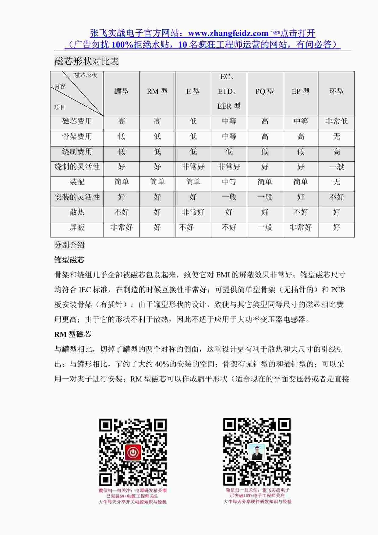 “变压器磁芯及骨架-磁芯形状对比表PDF”第1页图片