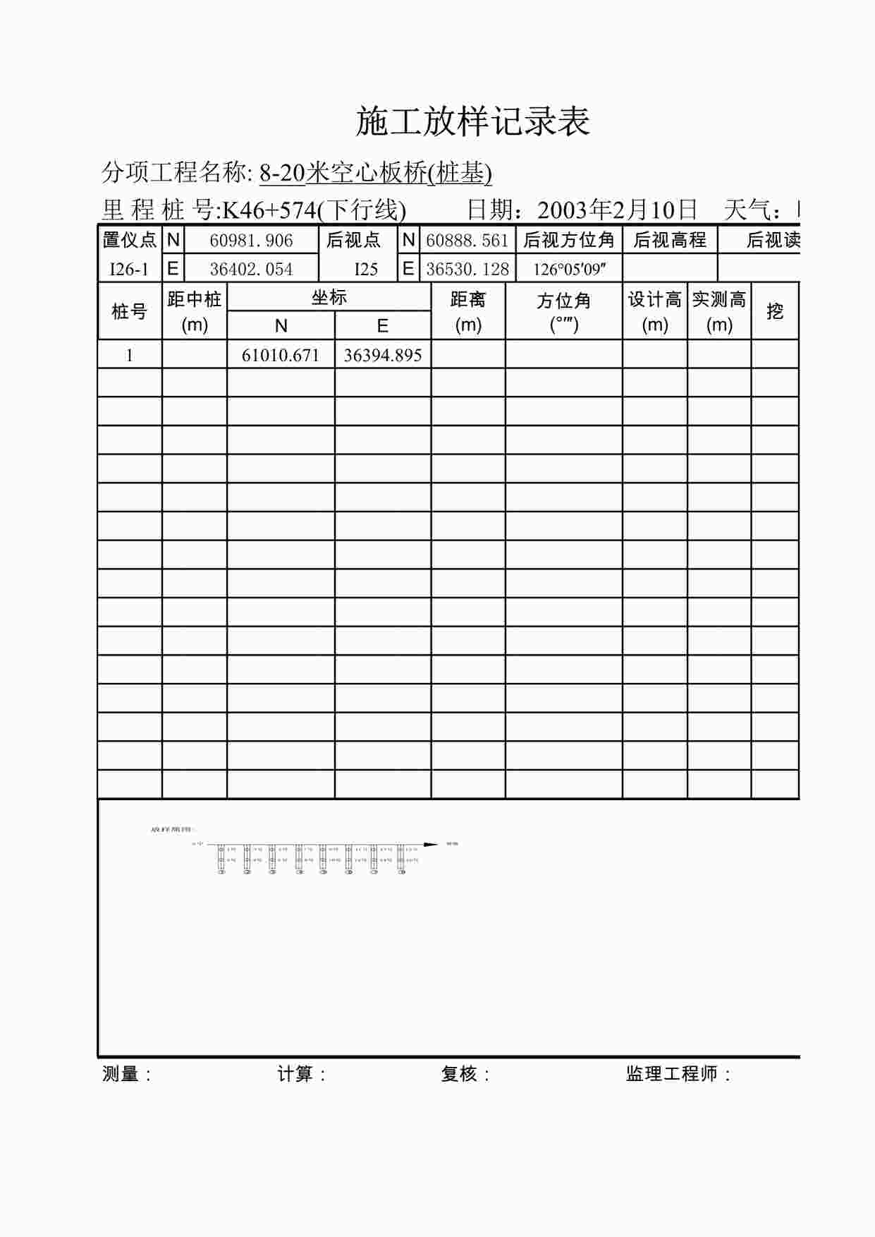 “K46+574桩施工放样记录表XLS”第1页图片