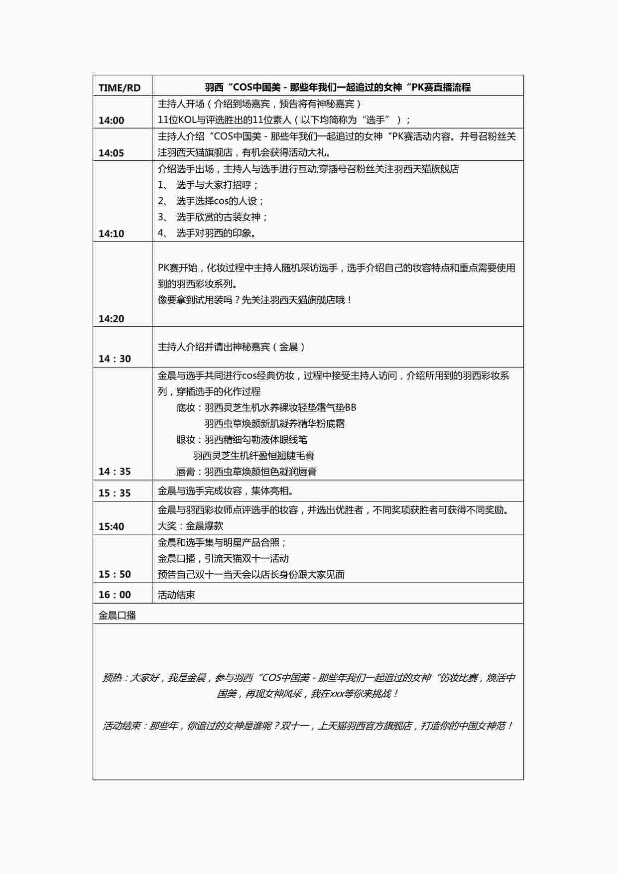 “【羽西】双十一预热直播脚本（活动流程）DOC”第1页图片