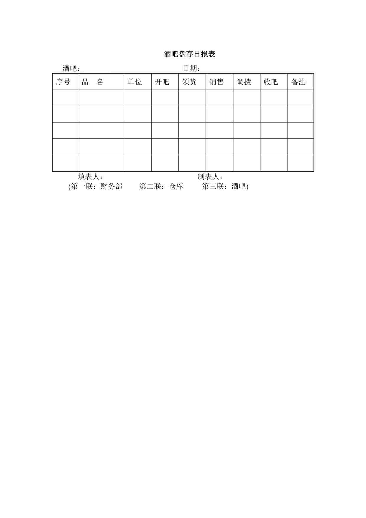 “某餐饮公司酒吧盘存日报表DOCX”第1页图片