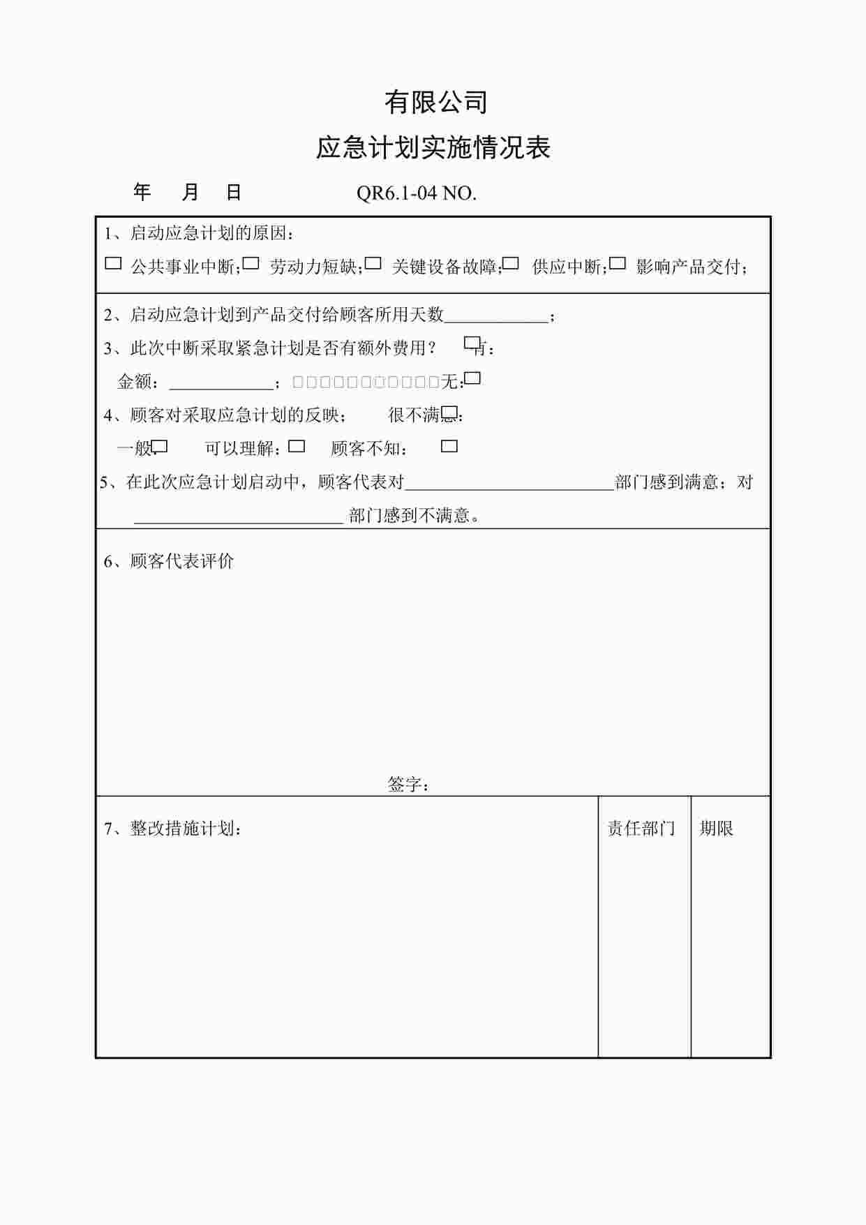 “上海赫塑汽车零部件公司QR6.1-04应急计划实施情况表DOC”第1页图片