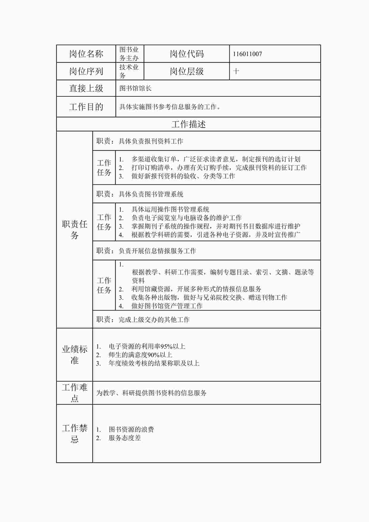 “最新图书业务主办职位说明书DOC”第1页图片