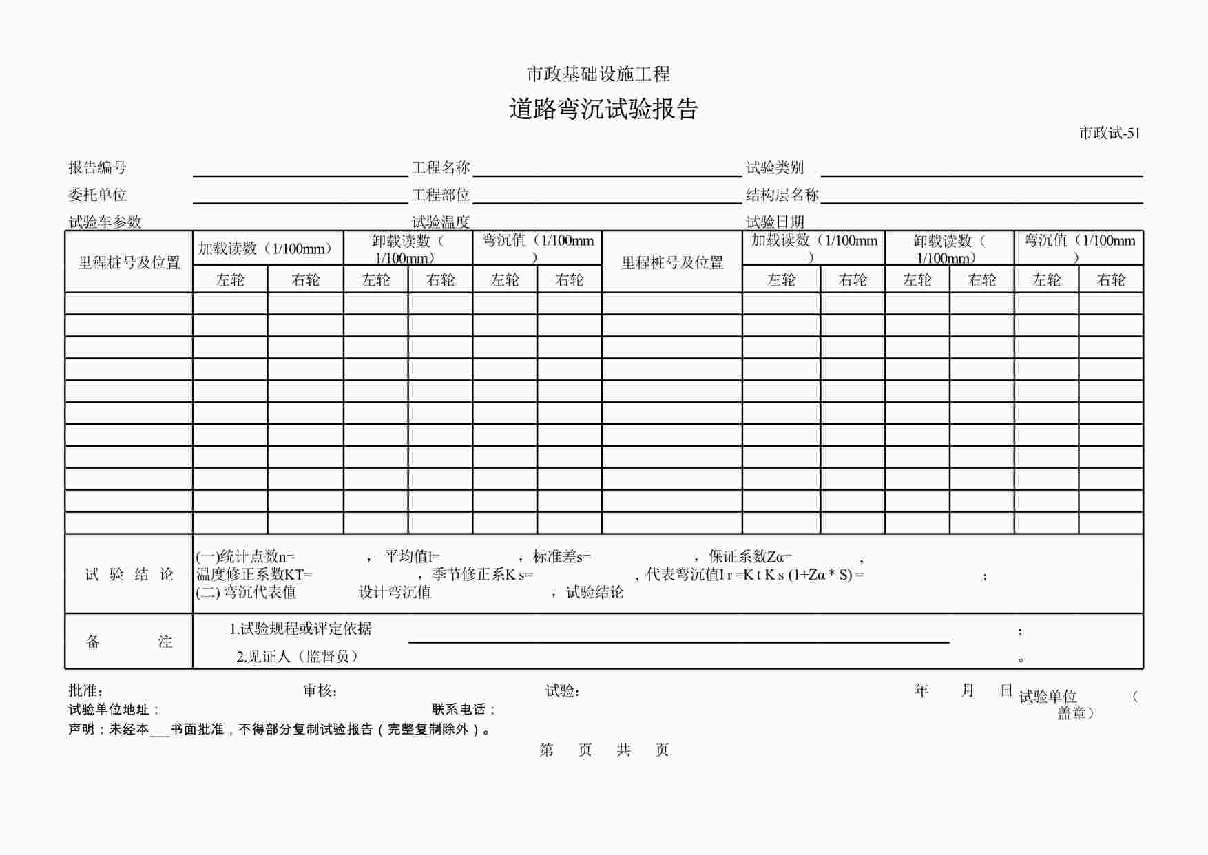 “《道路弯沉试验报告》XLS”第1页图片