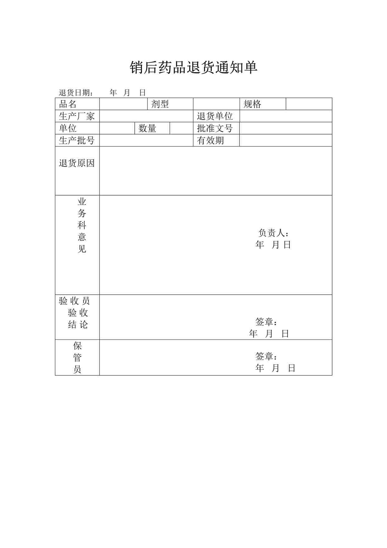 “药品公司售后药品退货通知单DOC”第1页图片