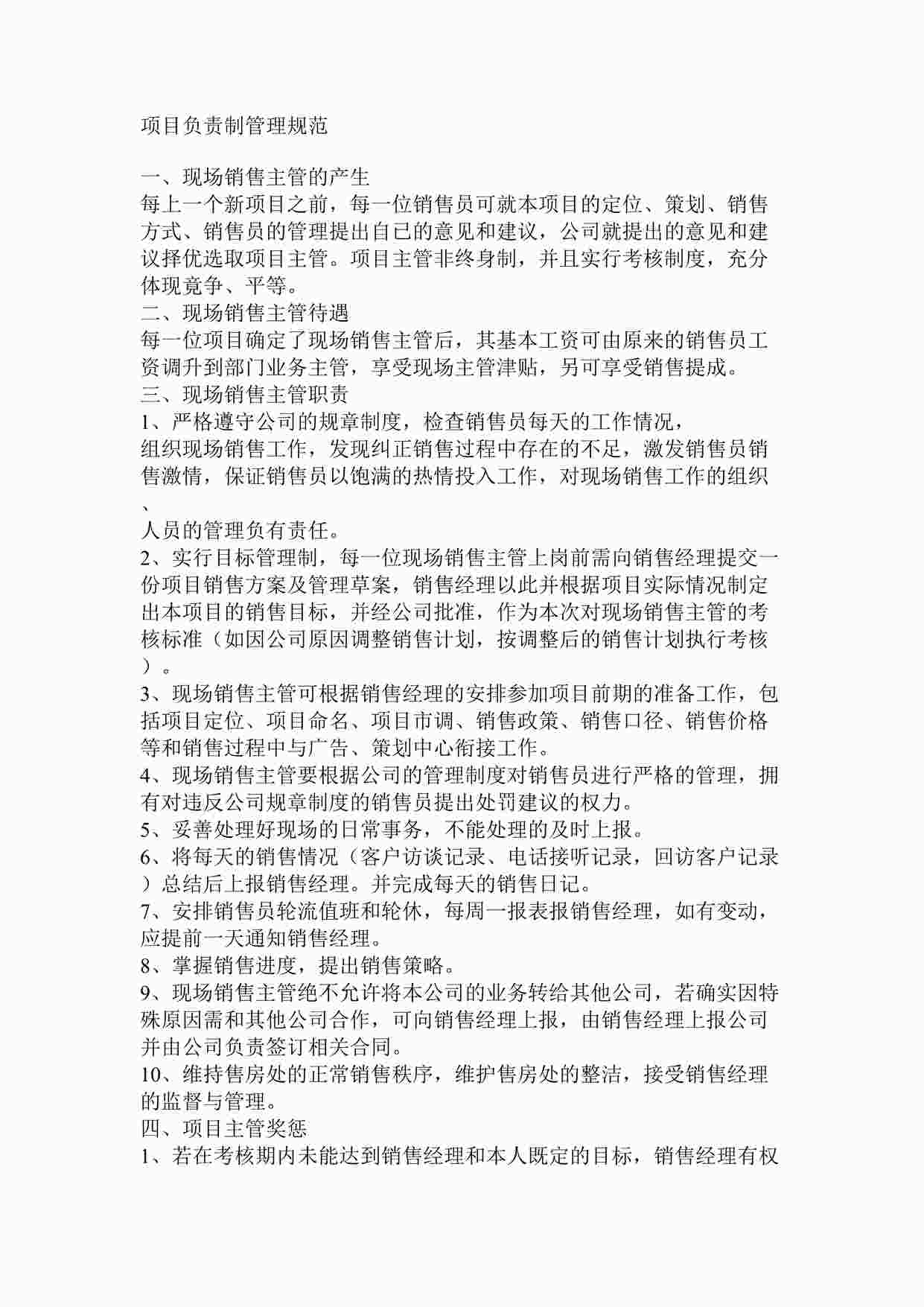 “项目负责制管理规范DOC”第1页图片