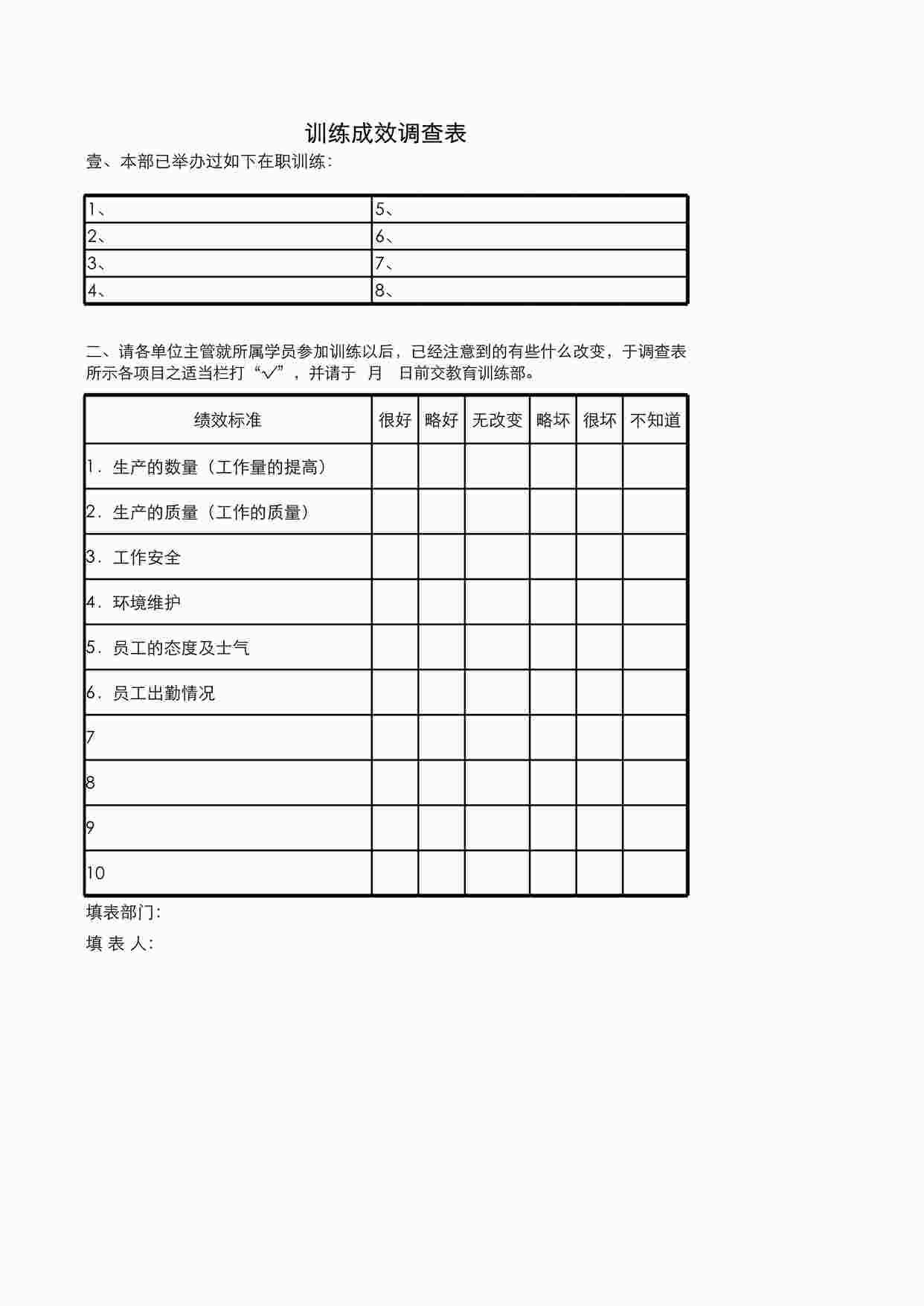 “人事行政训练成效调查表XLSX”第1页图片
