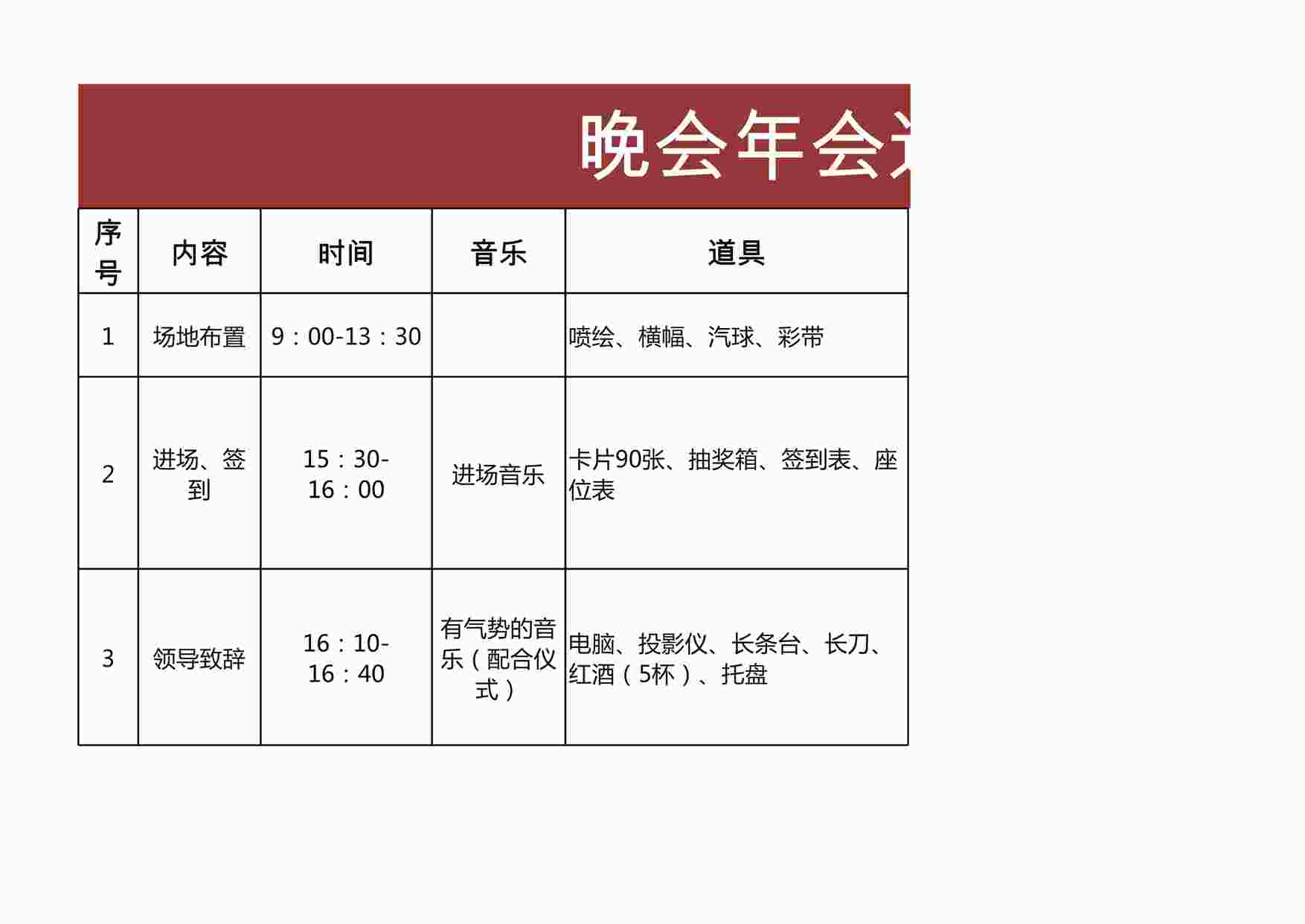 “晚会年会过程控制表XLSX”第1页图片